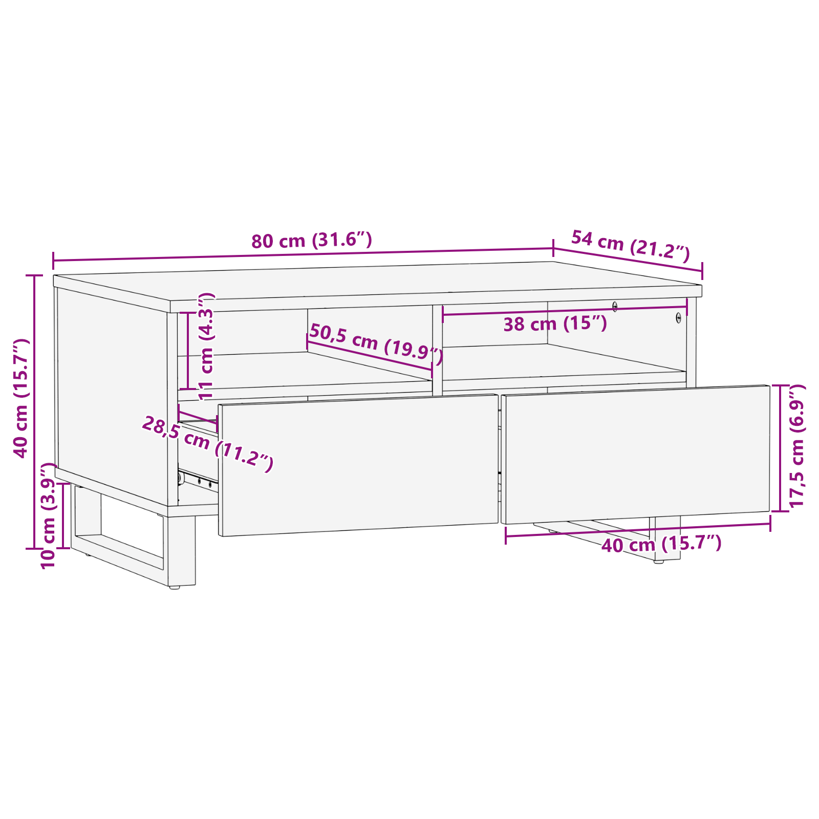 Masă de cafea cu sertar cu depozitare Alb, Negru 80 x 50 x 40 cm GartenMobel Dekor