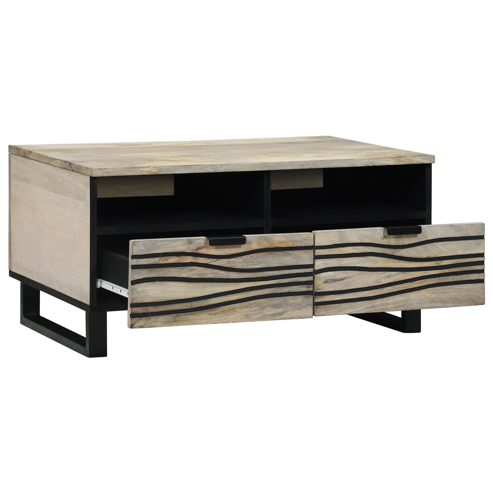 Masă de cafea cu sertar cu depozitare Alb, Negru 80 x 50 x 40 cm GartenMobel Dekor