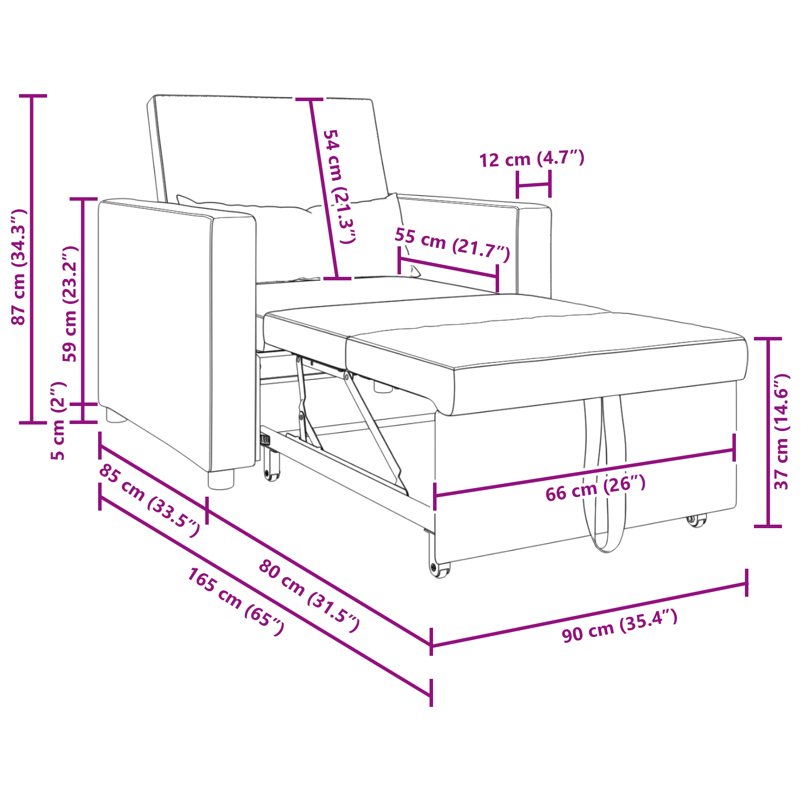 3-in-1 Fotoliu Pat Convertible Maro Închis Țesătură GartenMobel Dekor