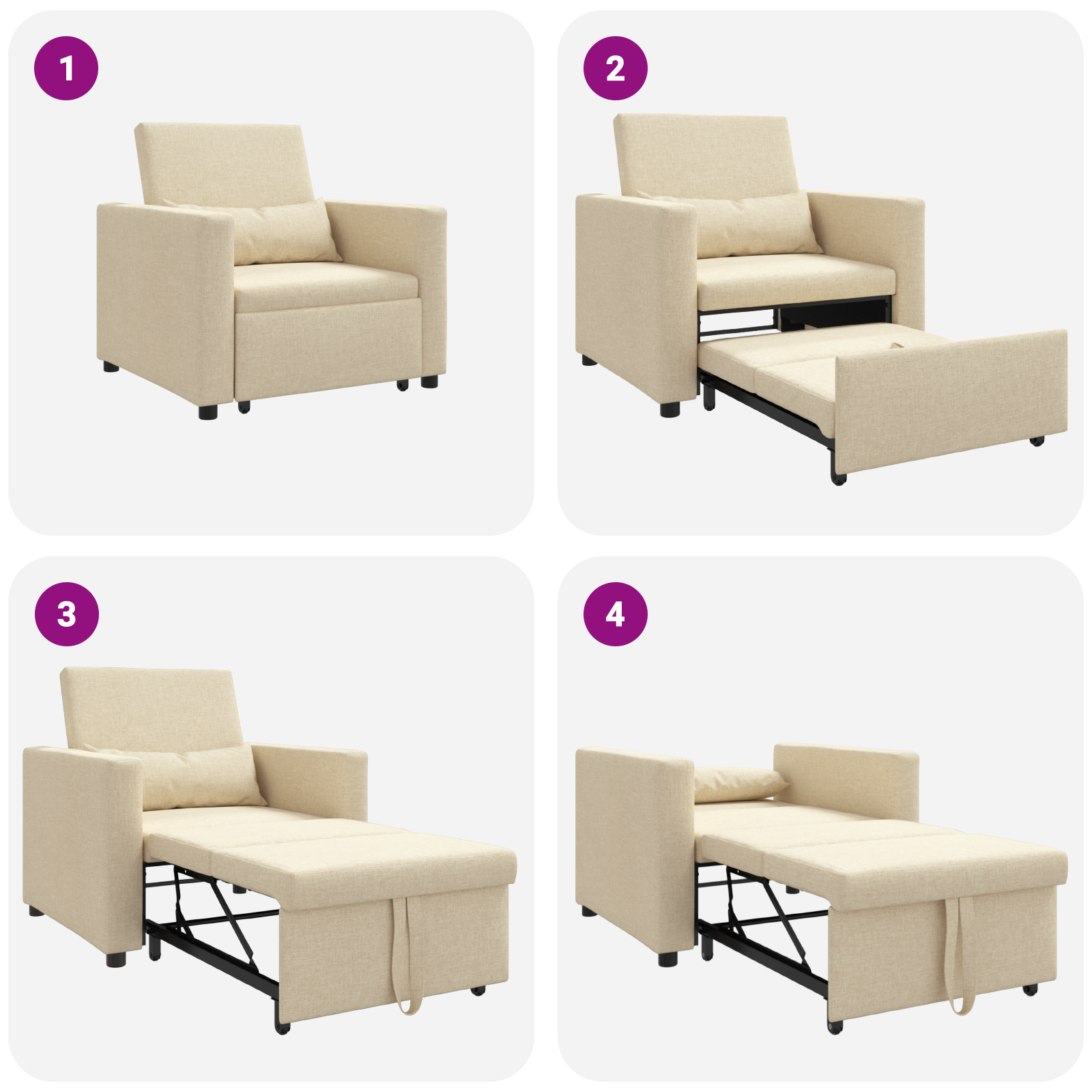 Fotoliu 3 în 1 Convertible Crem Țesătură GartenMobel Dekor