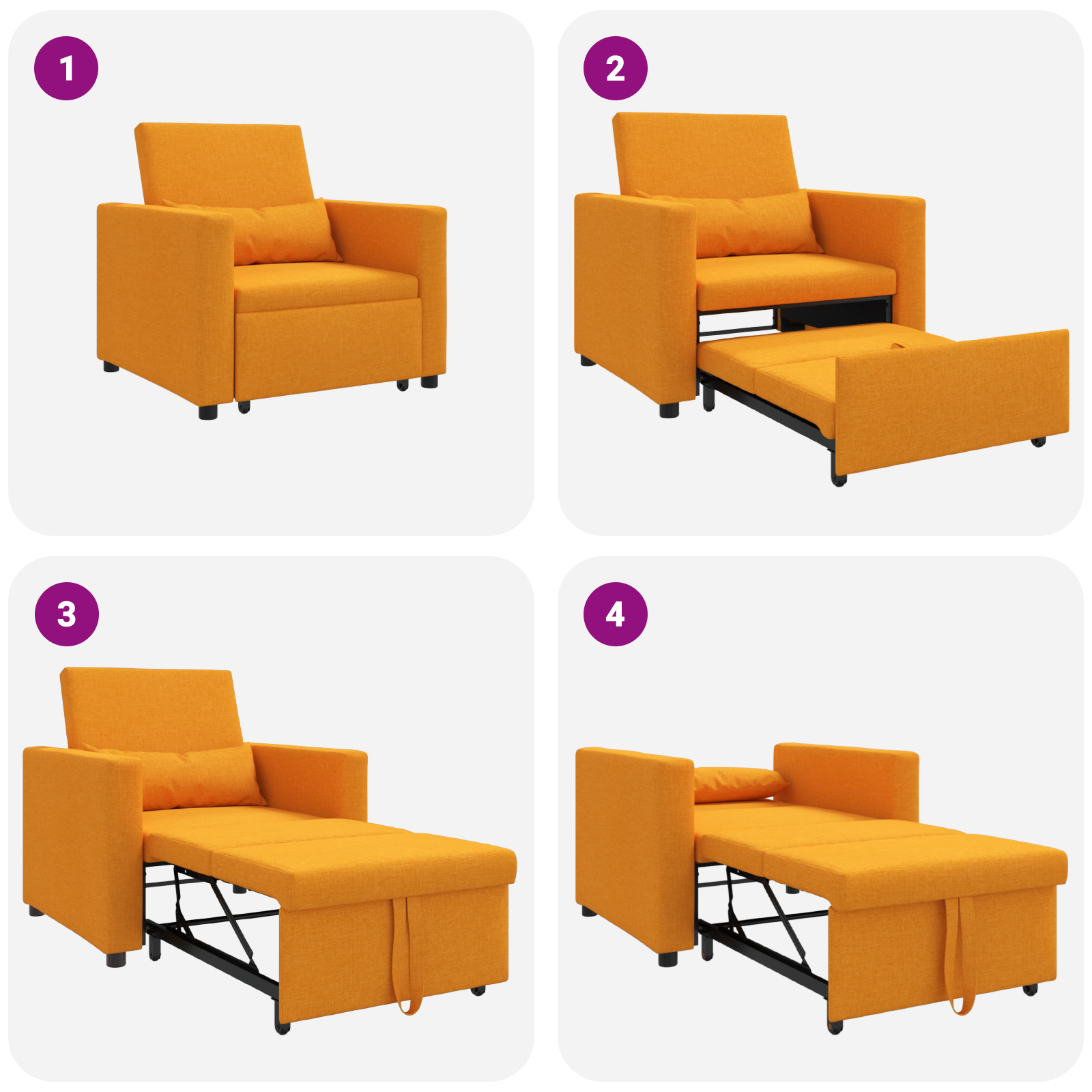 Fotoliu Pat Convertible 3-în-1 Galben Textilî Închis GartenMobel Dekor