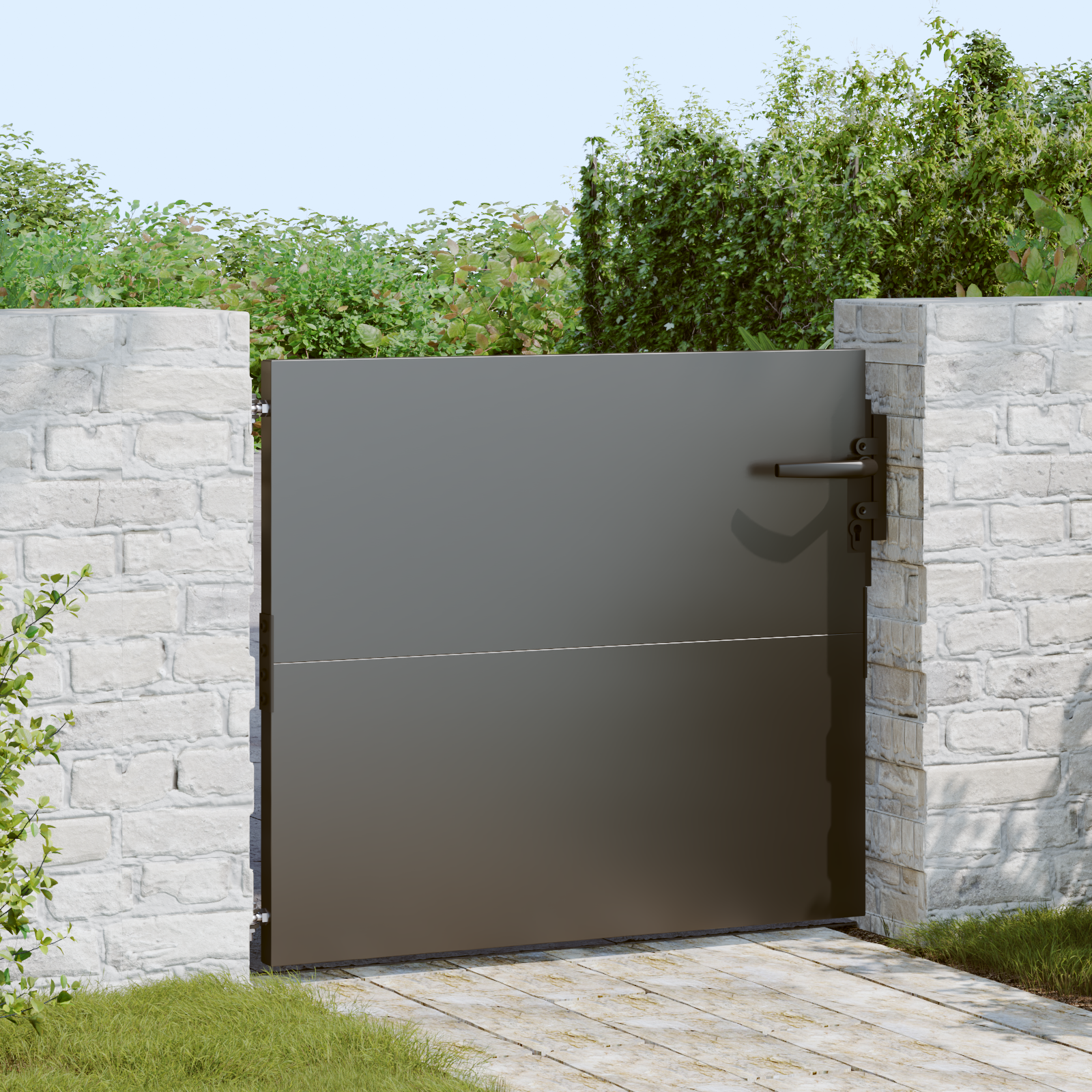 Poartă de grădină Negru 105 x 100 cm Oțel vopsit în pulbere GartenMobel Dekor