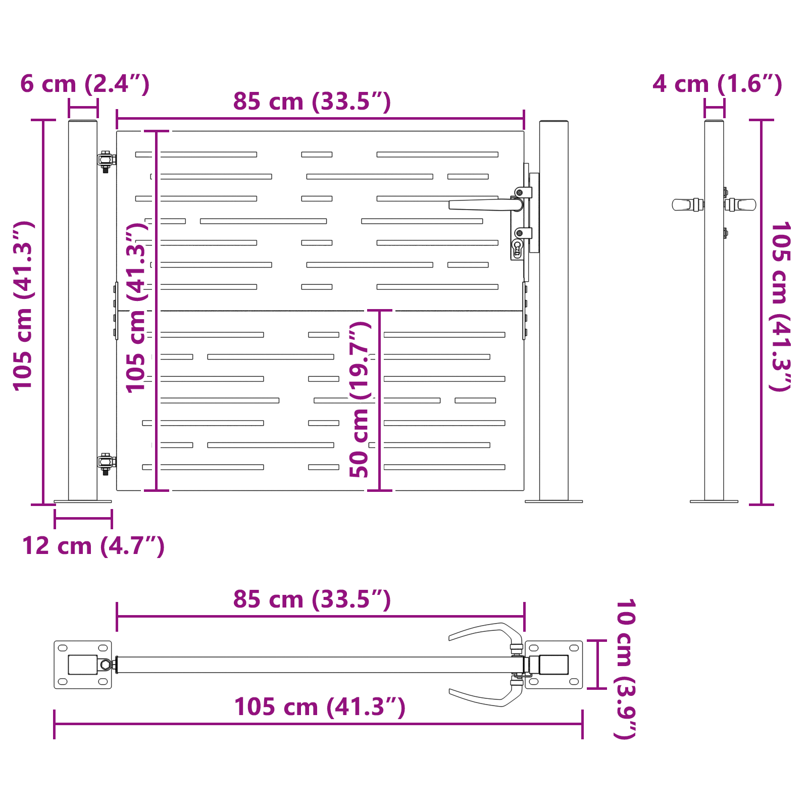 Poartă de grădină Negru 105 x 100 cm Oțel vopsit în pulbere GartenMobel Dekor