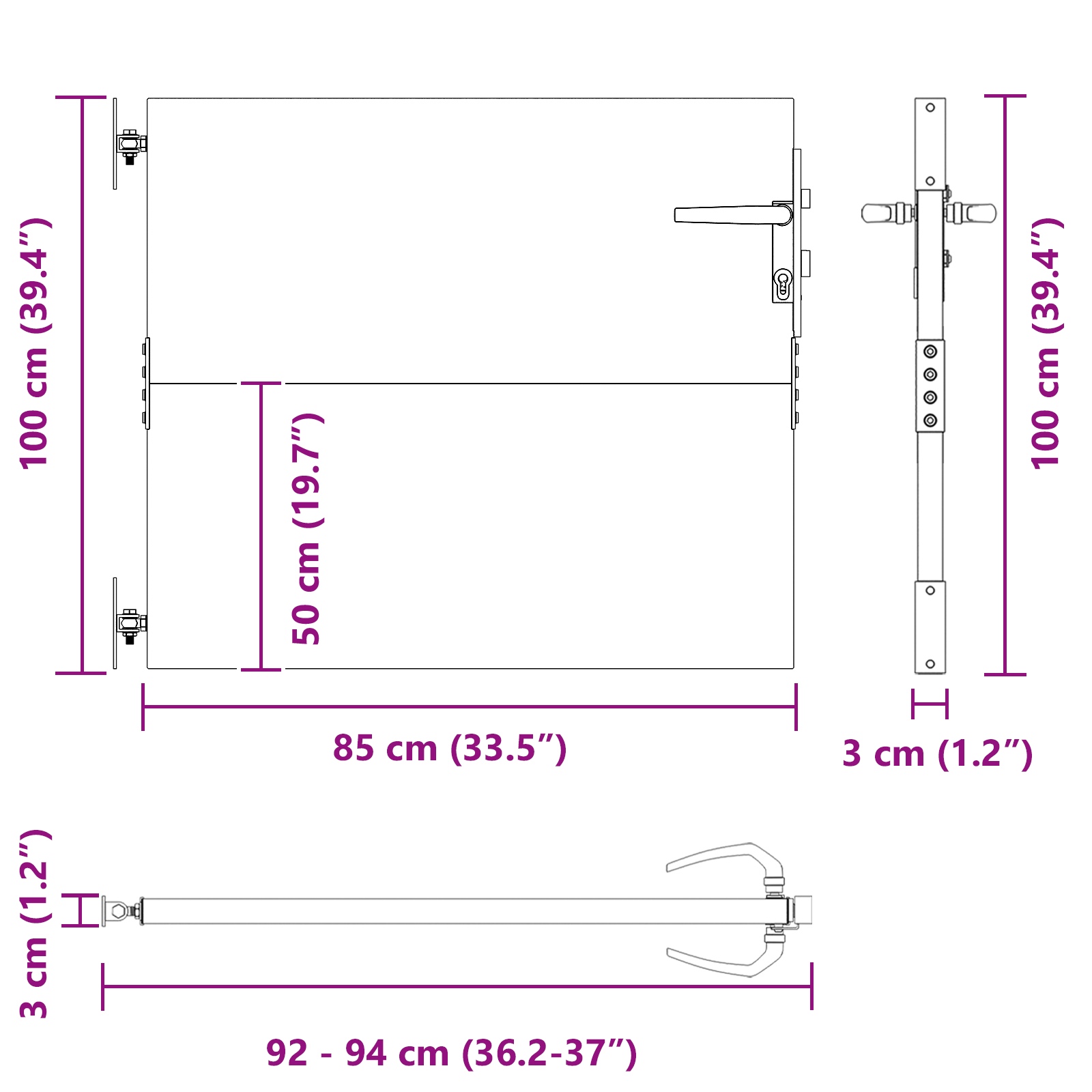 Poartă de grădină Negru 105 x 100 cm Oțel vopsit în pulbere GartenMobel Dekor