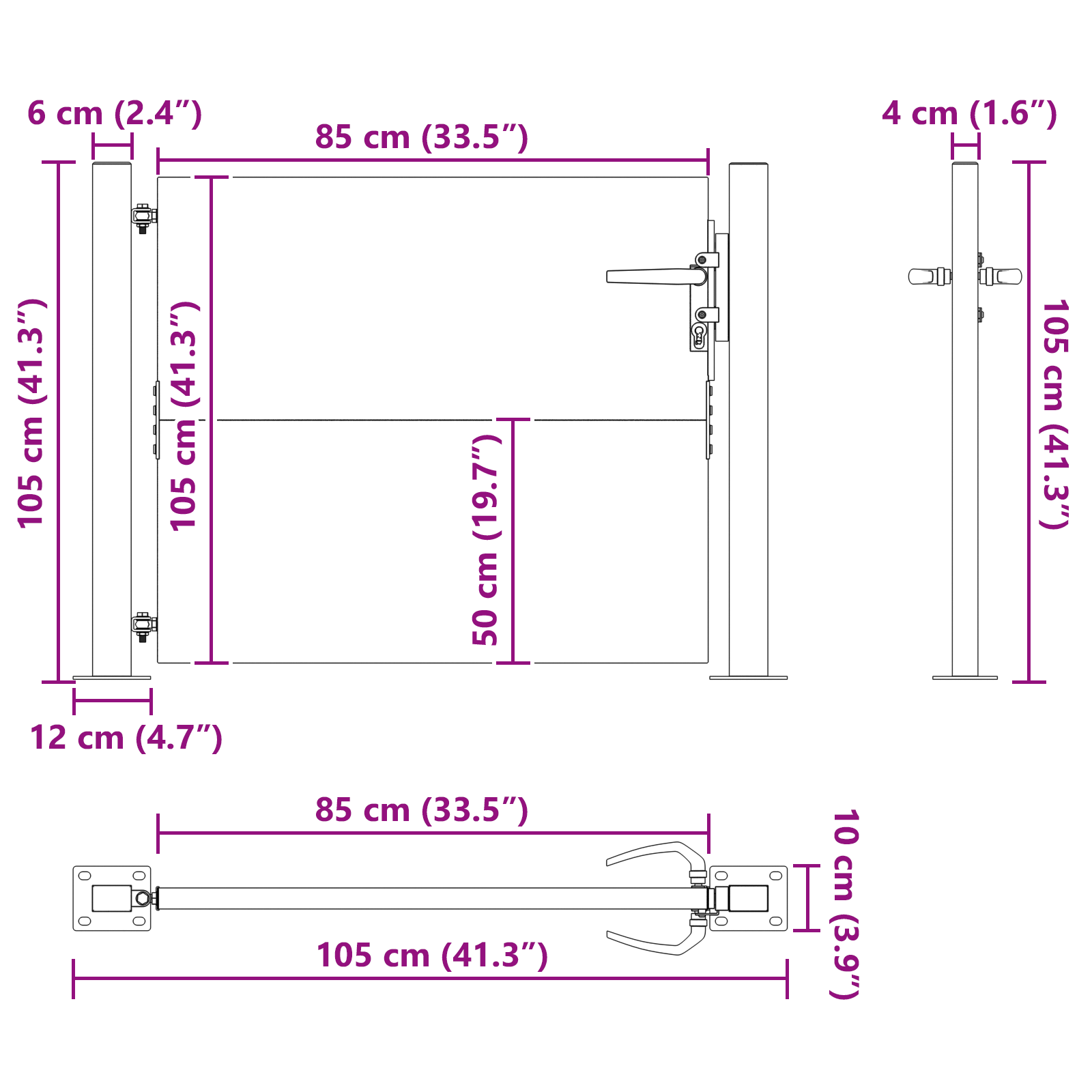 Poartă de grădină Negru 105 x 100 cm Oțel vopsit în pulbere GartenMobel Dekor