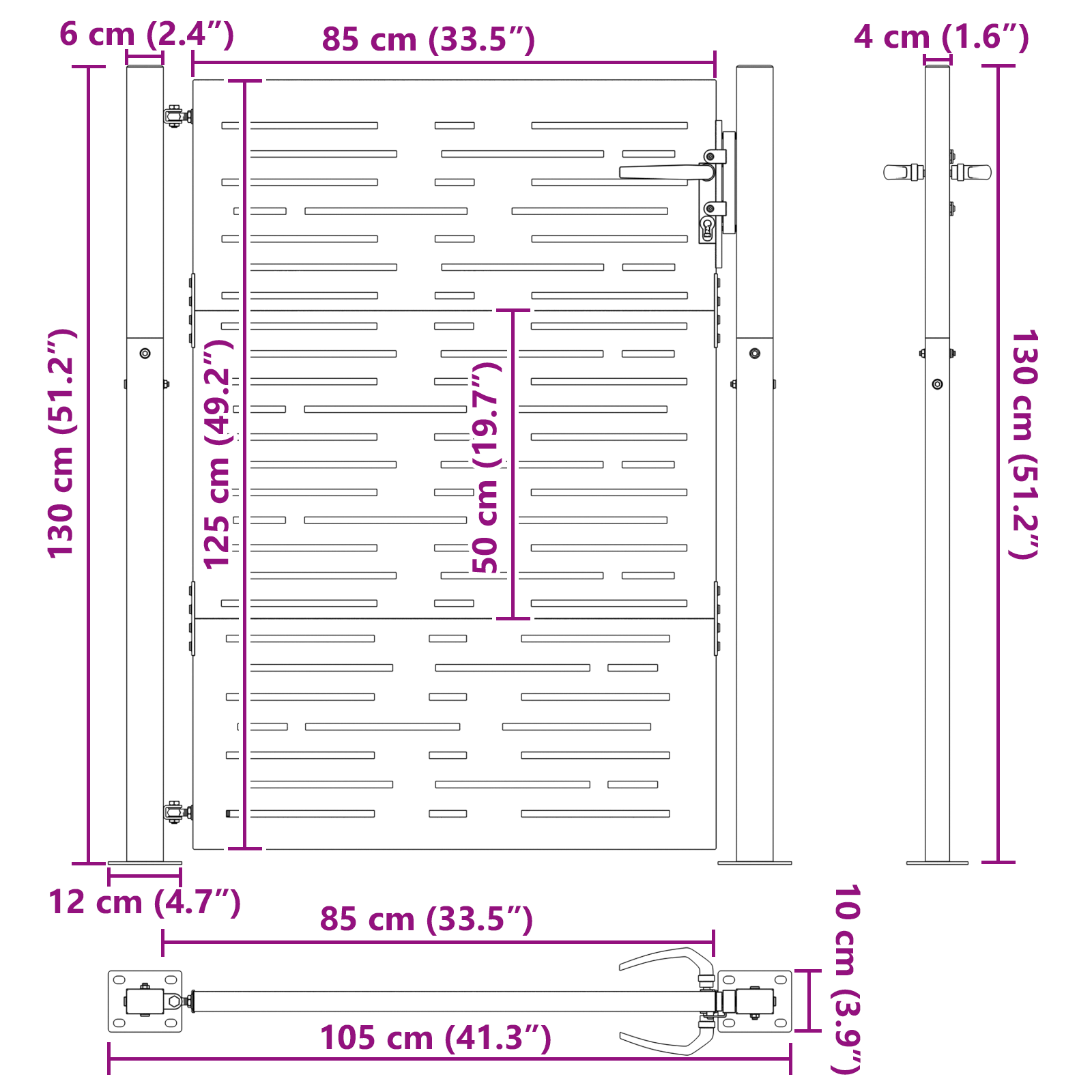 Poartă de grădină Negru 105 x 125 cm Oțel vopsit în pulbere GartenMobel Dekor