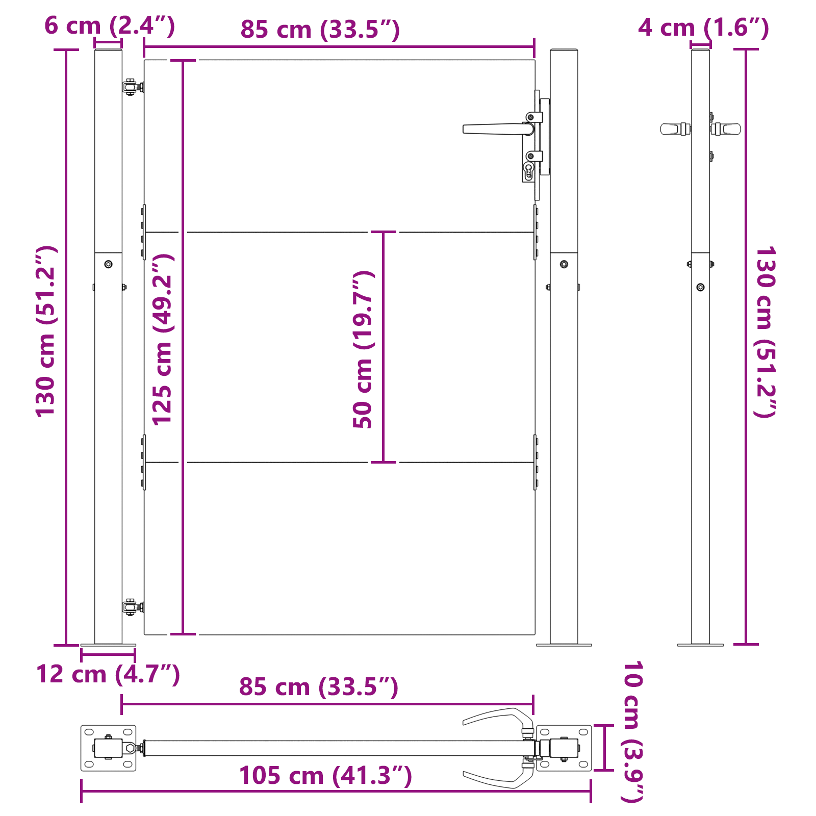Poartă de grădină Negru 105 x 125 cm Oțel vopsit în pulbere GartenMobel Dekor