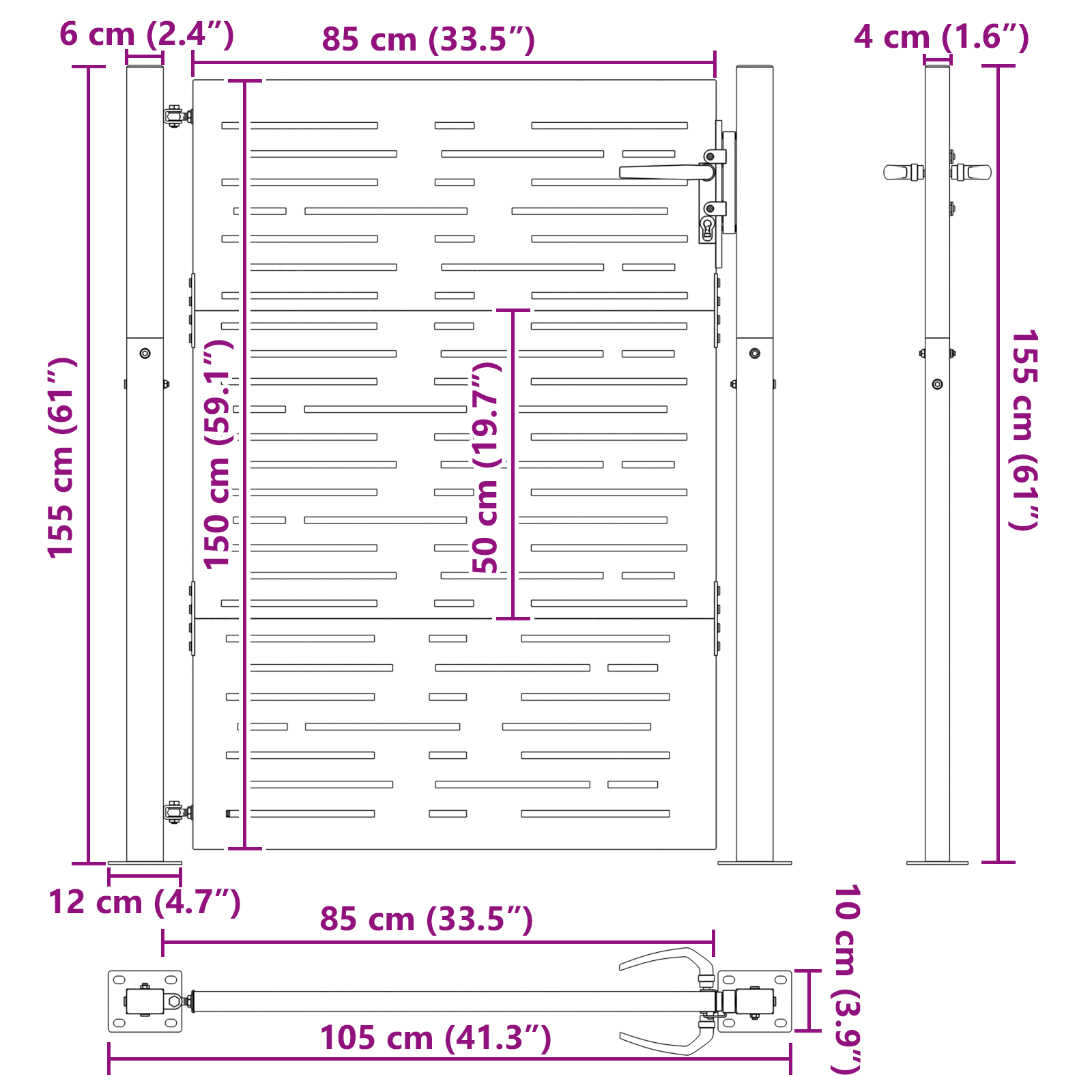 Poartă de grădină Negru 105 x 150 cm Oțel vopsit în pulbere GartenMobel Dekor