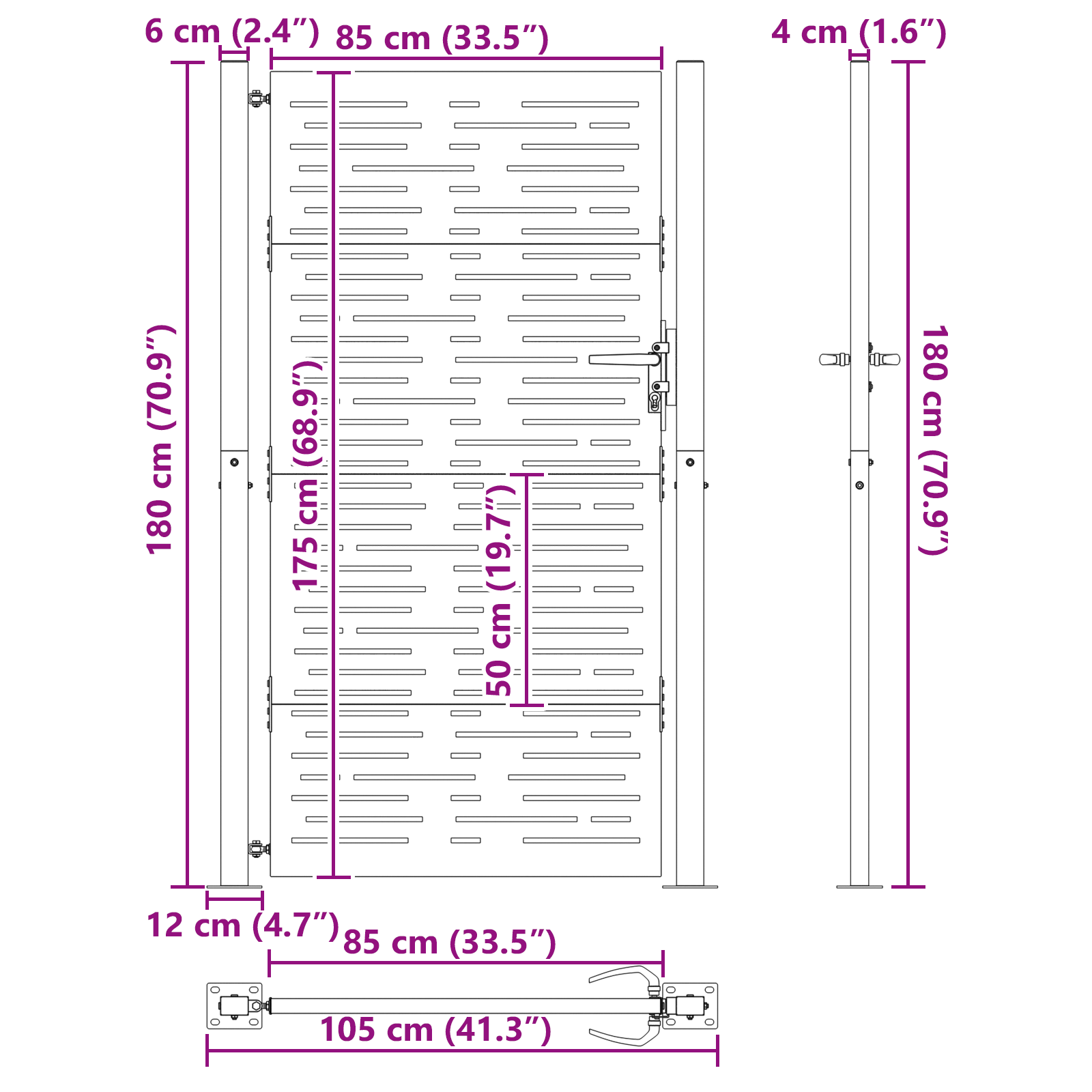 Poartă de grădină Negru 105 x 175 cm Oțel vopsit în pulbere GartenMobel Dekor