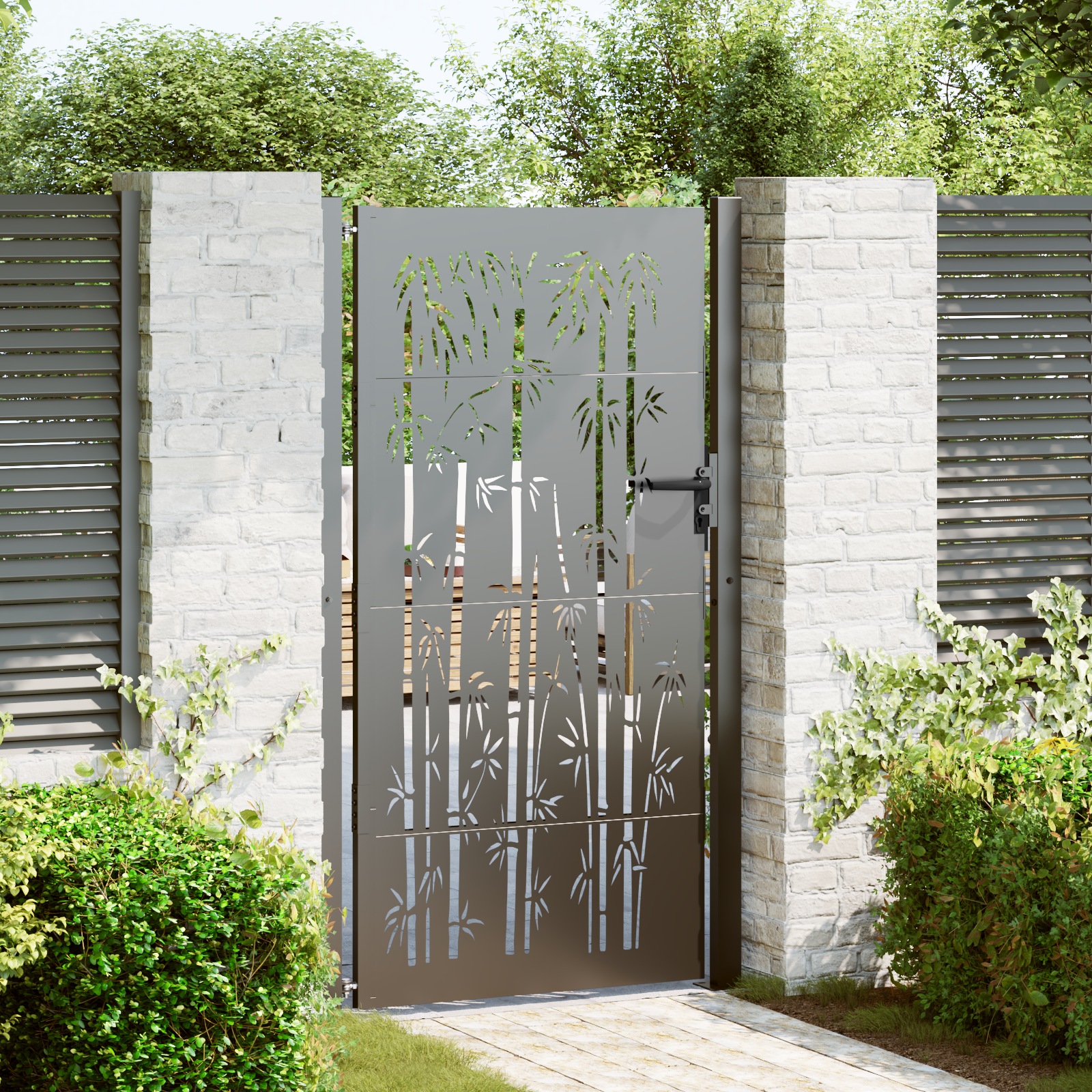 Poartă de grădină Negru 105 x 175 cm Oțel vopsit în pulbere GartenMobel Dekor