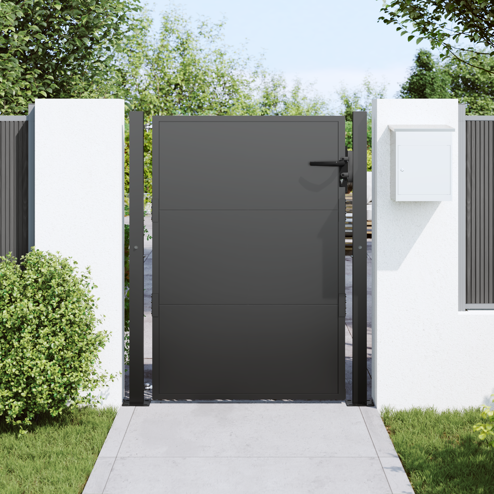 Poartă de grădină Negru 100 x 125 cm Oțel vopsit în pulbere GartenMobel Dekor