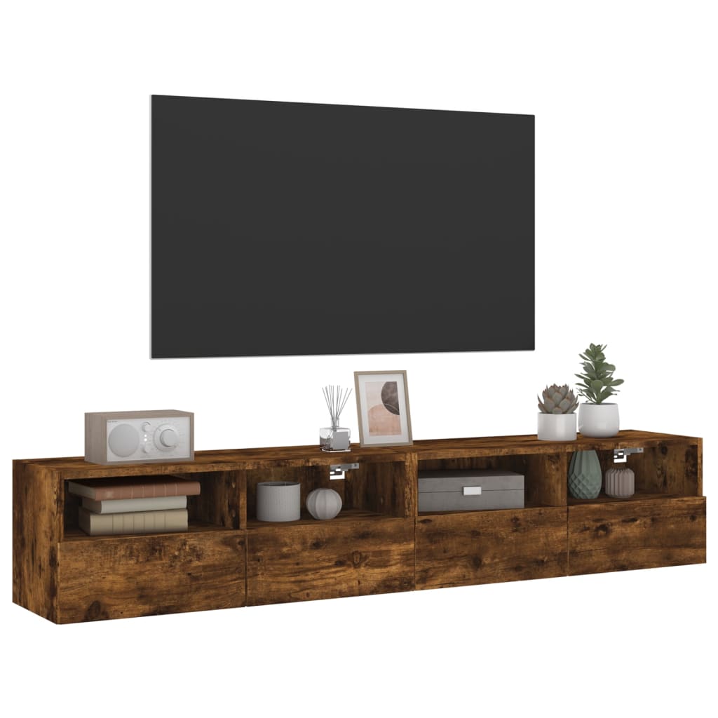 Comodă TV de perete, 2 buc., stejar fumuriu, 80x30x30 cm, lemn GartenMobel Dekor