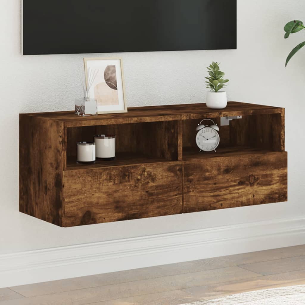 Comodă TV de perete stejar fumuriu 80x30x30 cm lemn prelucrat GartenMobel Dekor
