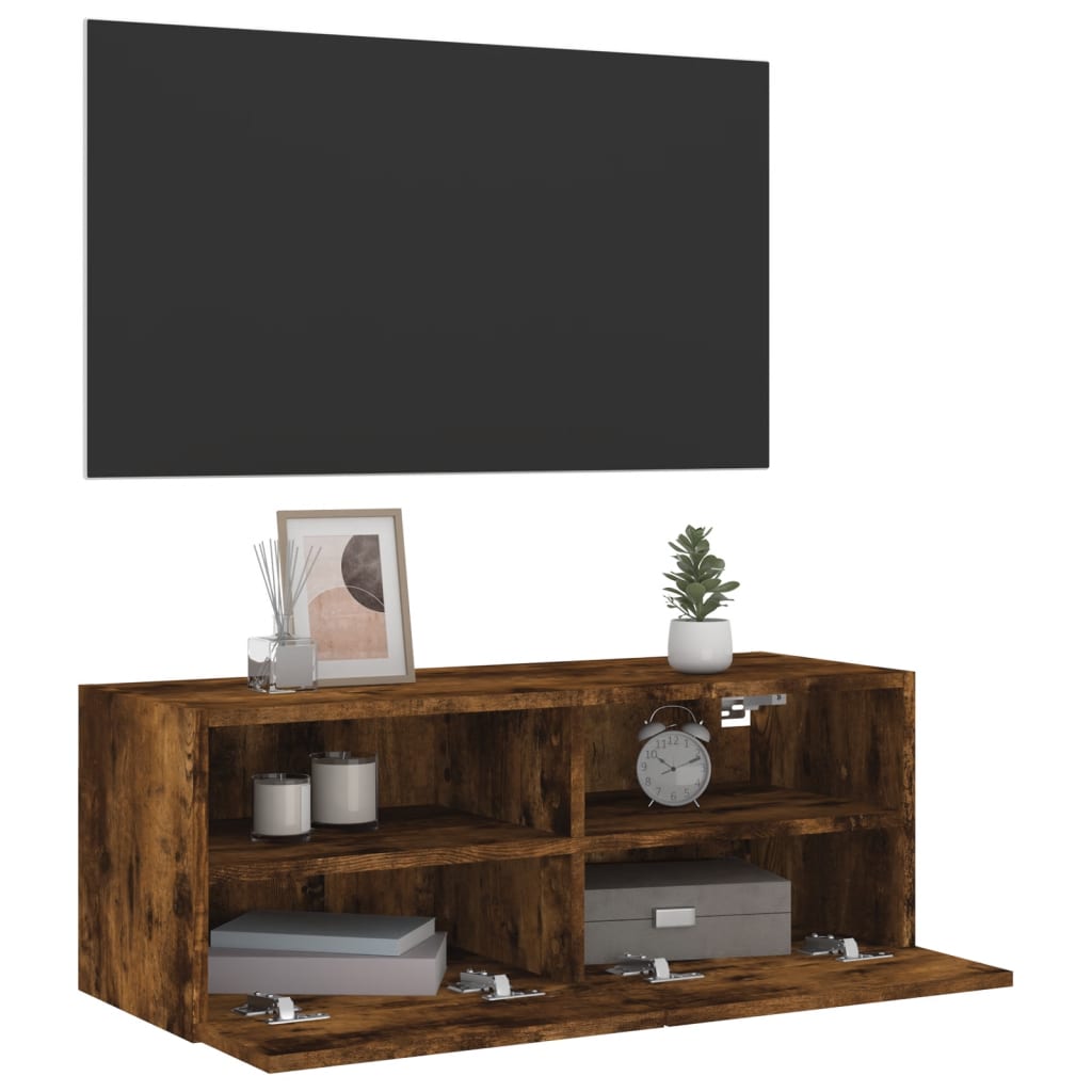 Comodă TV de perete stejar fumuriu 80x30x30 cm lemn prelucrat GartenMobel Dekor