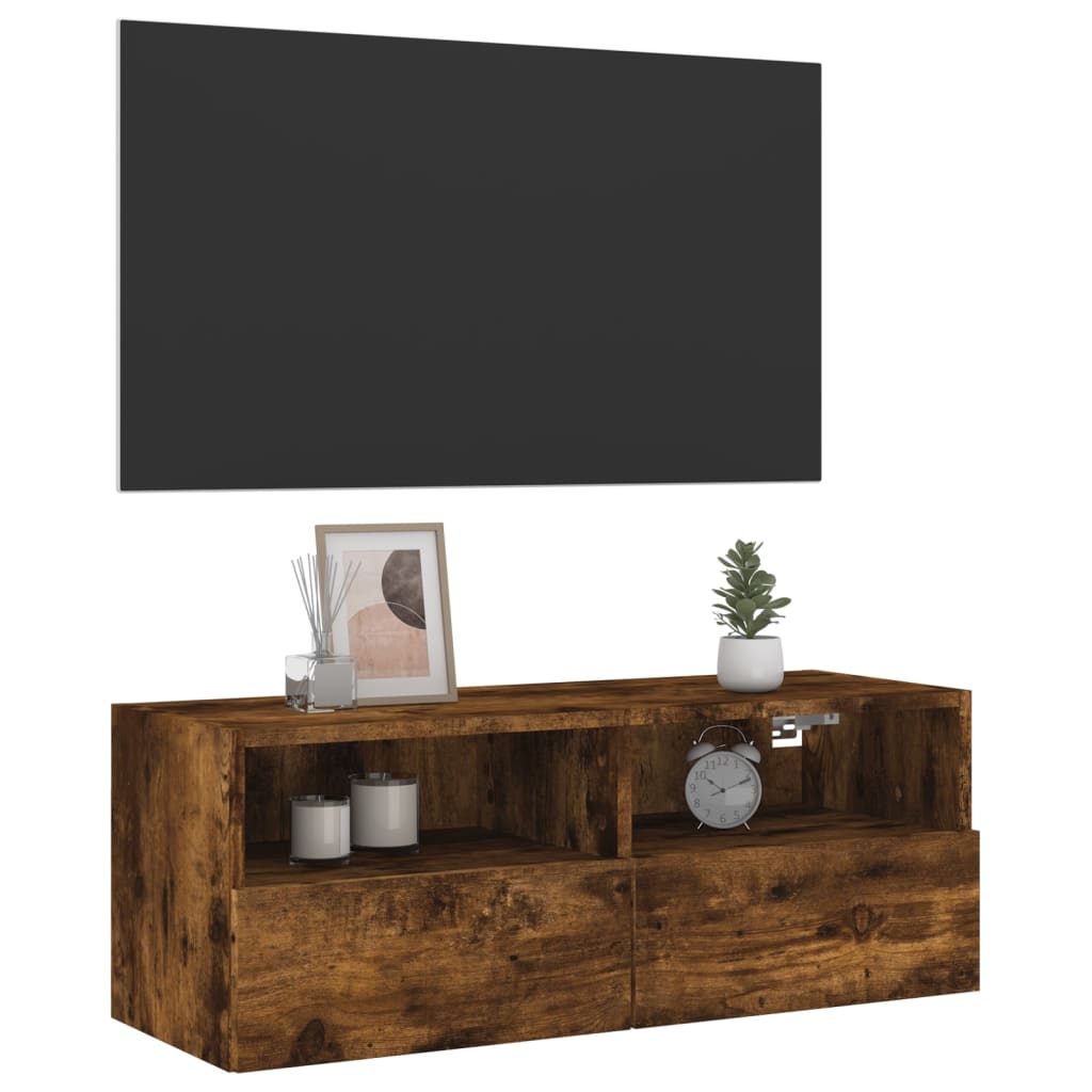 Comodă TV de perete stejar fumuriu 80x30x30 cm lemn prelucrat GartenMobel Dekor