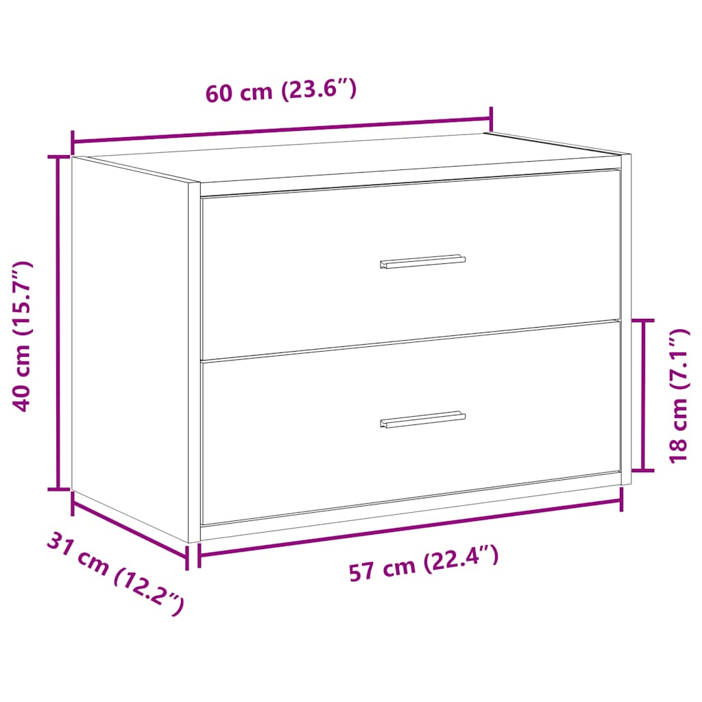 Dulap cu 2 sertare Stejar artizanal 60x31x40 cm Lemn prelucrat GartenMobel Dekor