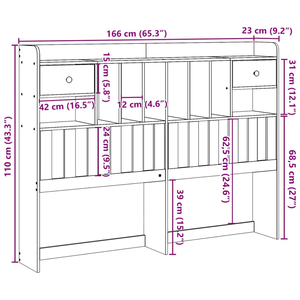 Tăblie de pat cu depozitare, 180 cm, lemn masiv de pin GartenMobel Dekor