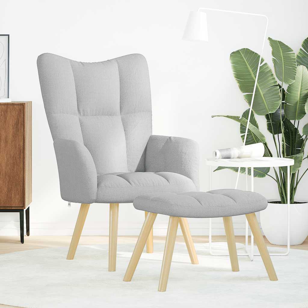 Scaun de relaxare cu taburet din material gri nor GartenMobel Dekor