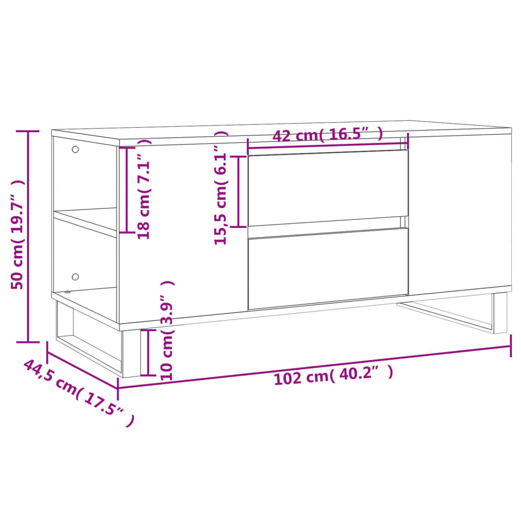 Măsuță de cafea, stejar afumat, 102x44,5x50 cm, lemn prelucrat GartenMobel Dekor