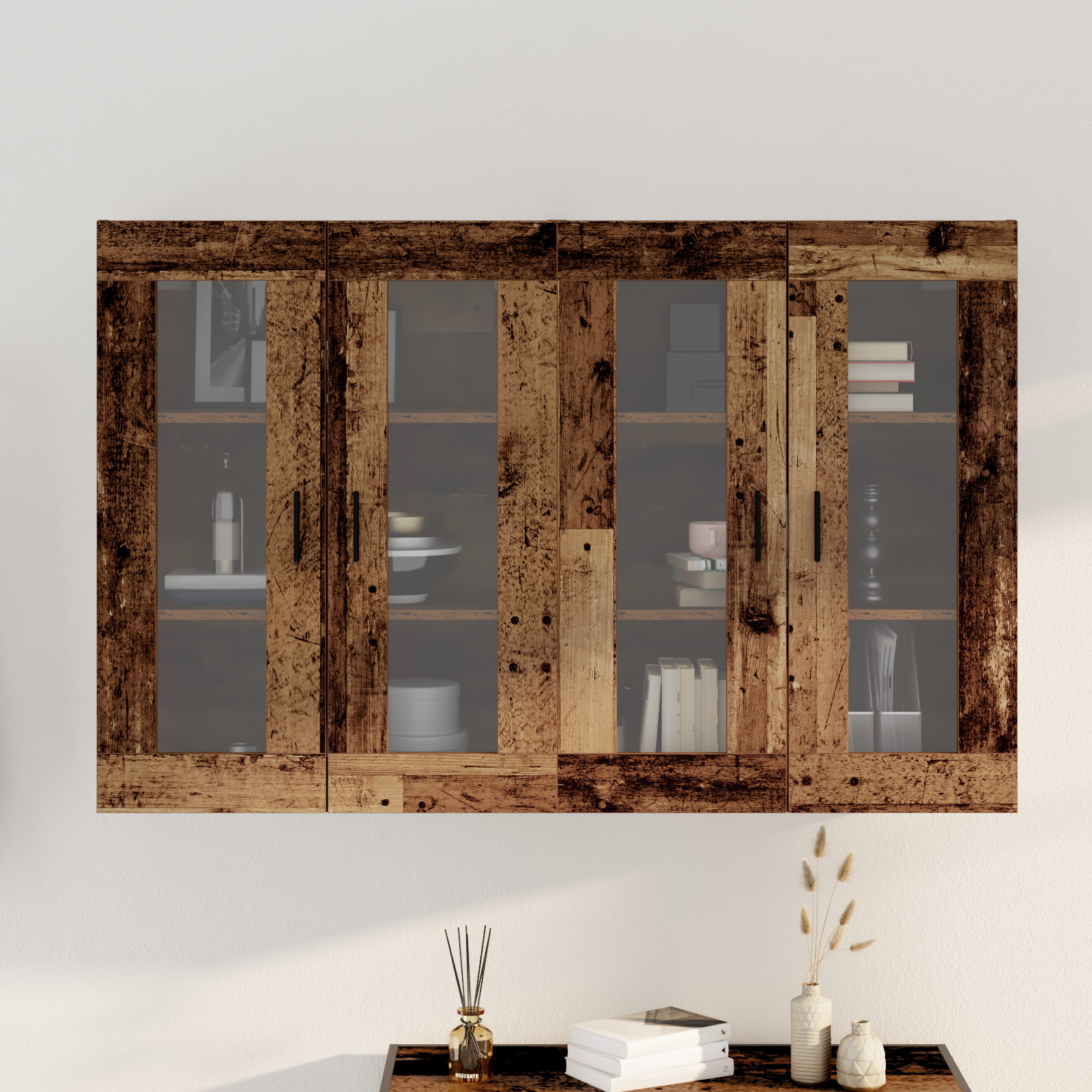 Cabinete Montate pe Perete 2 buc Lemn Vechi 69.5x34x90 cm Lemn Prelucrat GartenMobel Dekor