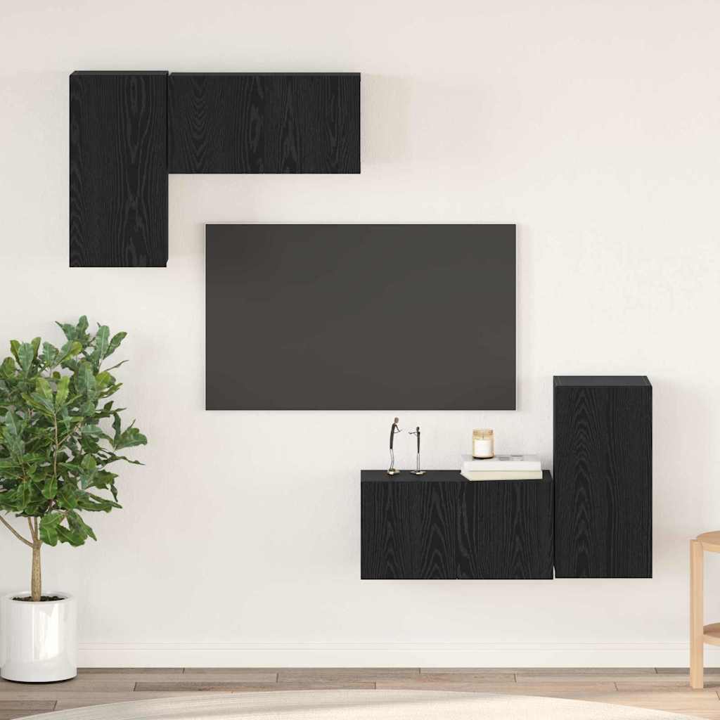 Set Cabinet TV cu raft cu depozitare cu ușă 4 pcs Stejar negru 60 x 30 x 30 cm GartenMobel Dekor