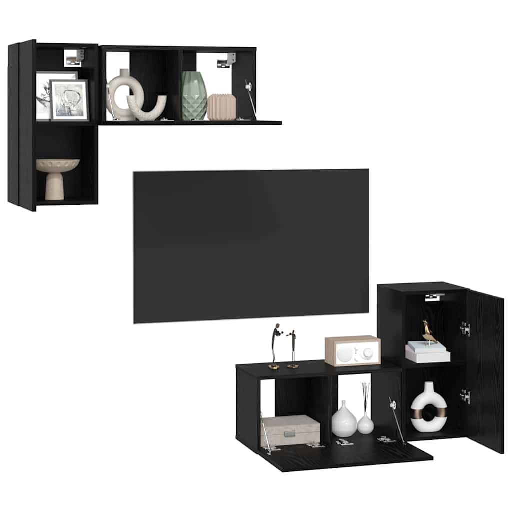 Set Cabinet TV cu raft cu depozitare cu ușă 4 pcs Stejar negru 60 x 30 x 30 cm GartenMobel Dekor