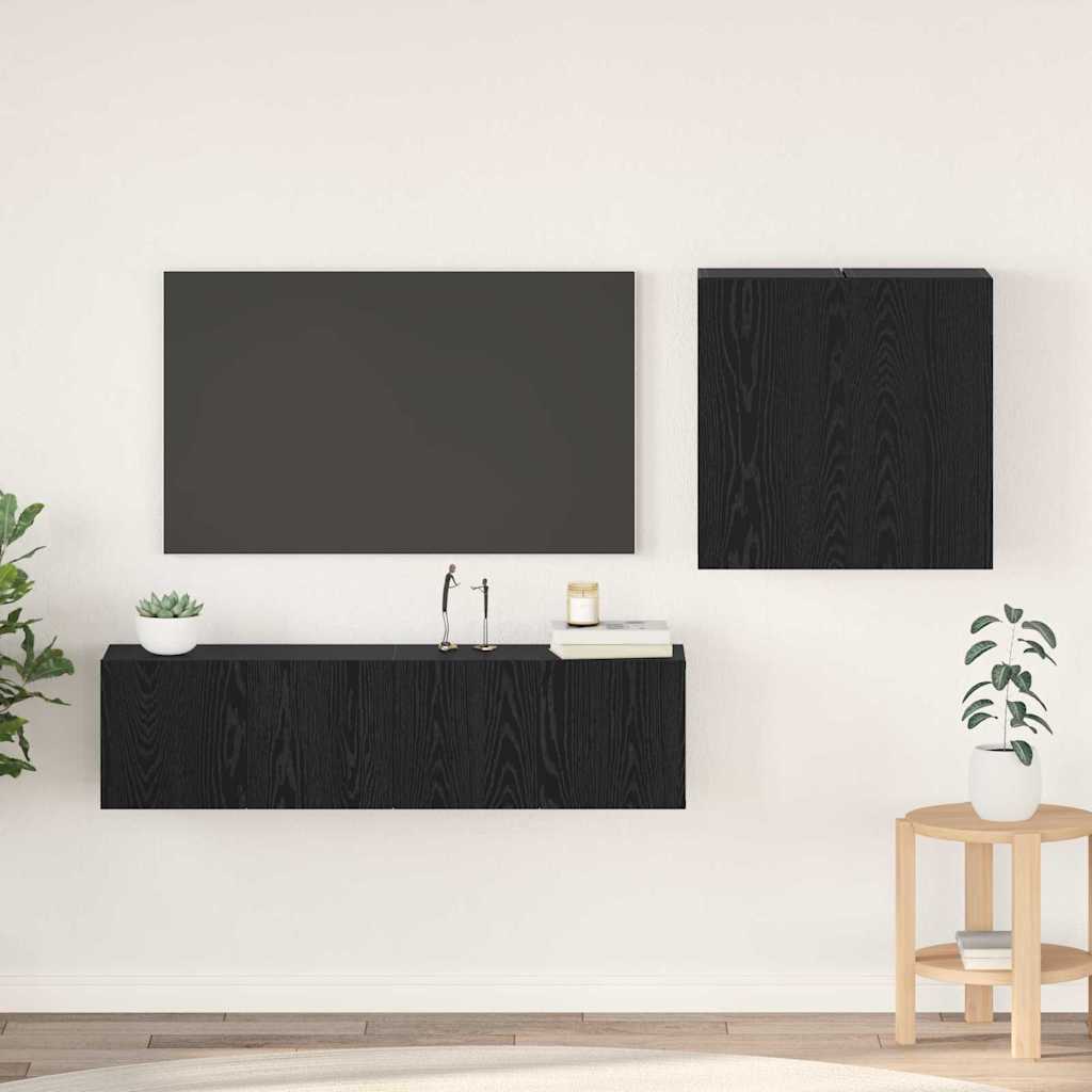 Set Dulap TV cu raft cu depozitare cu ușă 4 pcs Stejar negru 120 x 30 x 30 cm GartenMobel Dekor