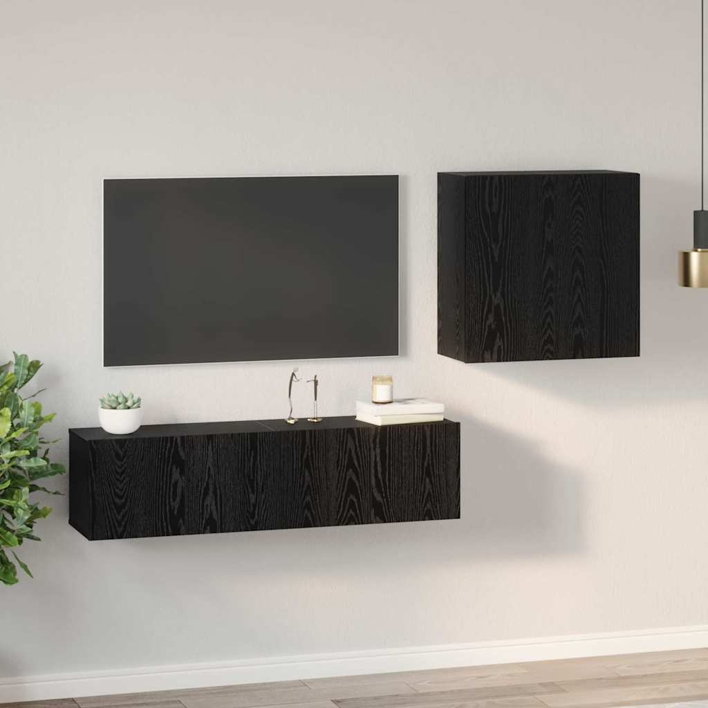 Set Dulap TV cu raft cu depozitare cu ușă 4 pcs Stejar negru 120 x 30 x 30 cm GartenMobel Dekor