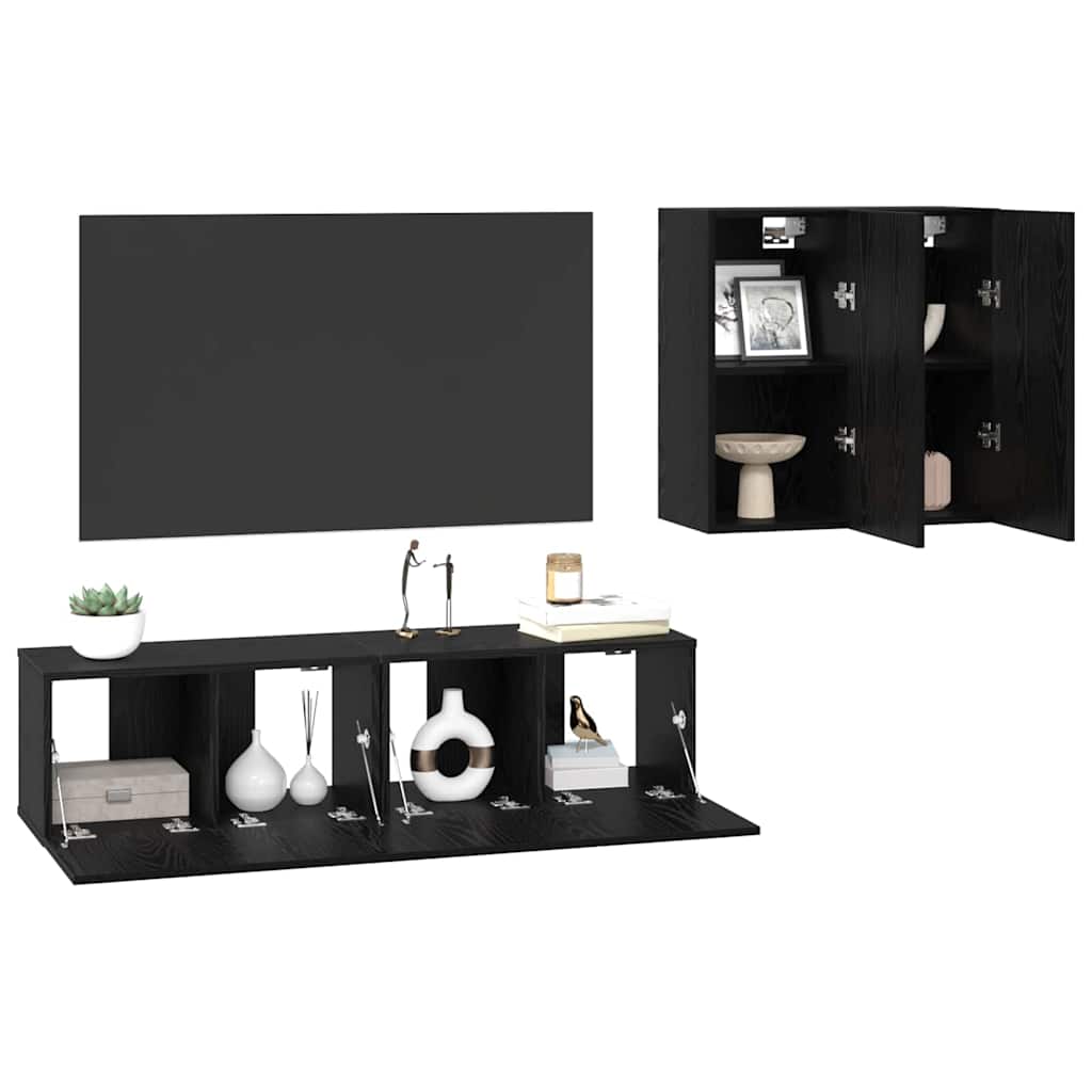Set Dulap TV cu raft cu depozitare cu ușă 4 pcs Stejar negru 120 x 30 x 30 cm GartenMobel Dekor