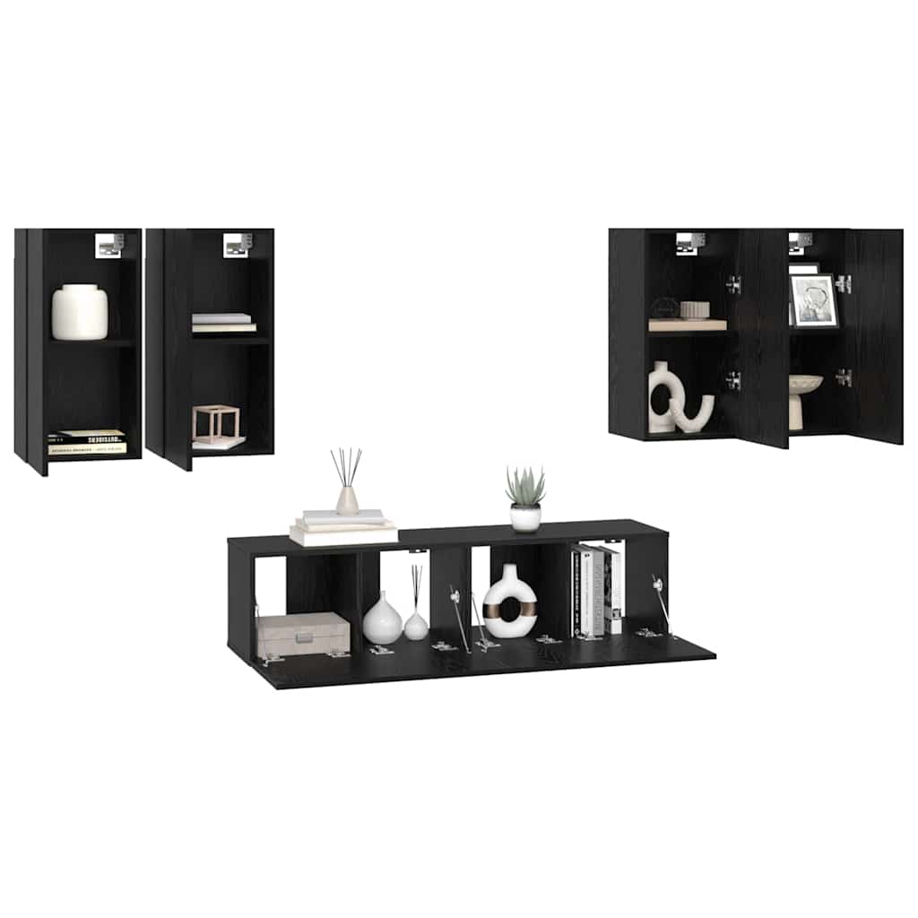 Set comodă TV 6 pcs Stejar negru 60 x 30 x 30 cm Lemn compozit GartenMobel Dekor