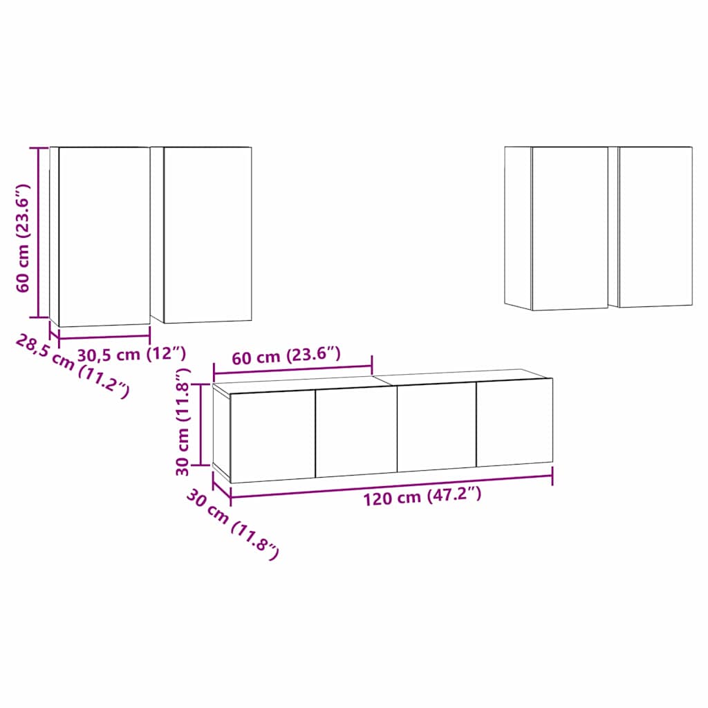 Set comodă TV 6 pcs Stejar negru 60 x 30 x 30 cm Lemn compozit GartenMobel Dekor
