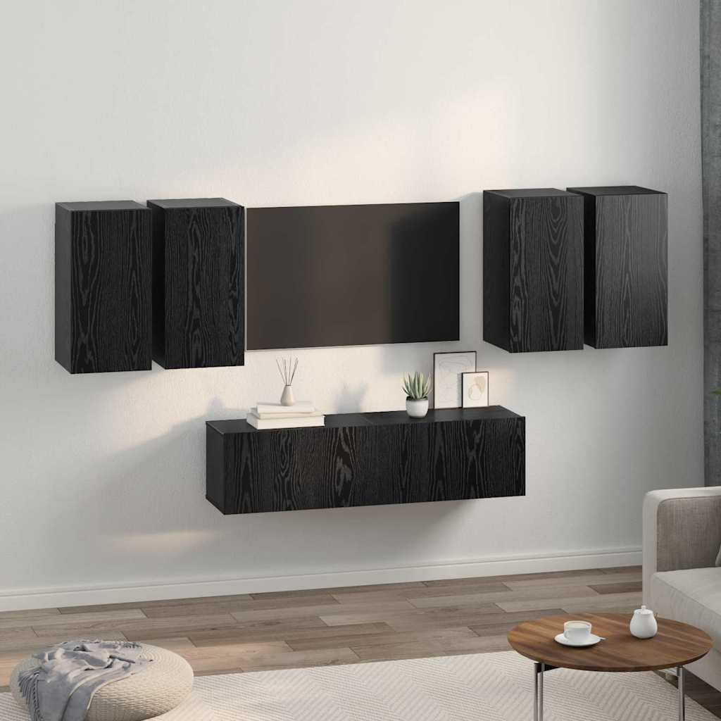 Set comodă TV 6 pcs Stejar negru 60 x 30 x 30 cm Lemn compozit GartenMobel Dekor
