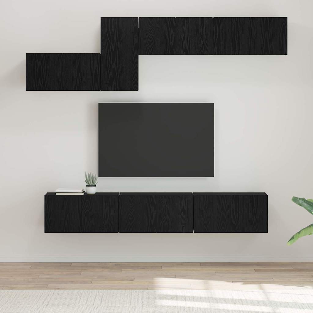 Set comodă TV 7 pcs Stejar negru 60 x 30 x 30 cm Lemn compozit GartenMobel Dekor