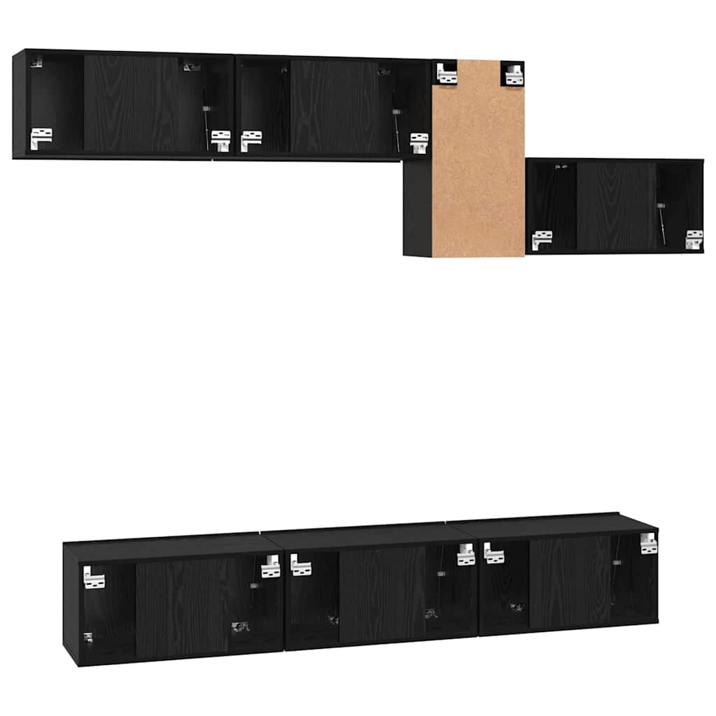 Set comodă TV 7 pcs Stejar negru 60 x 30 x 30 cm Lemn compozit GartenMobel Dekor
