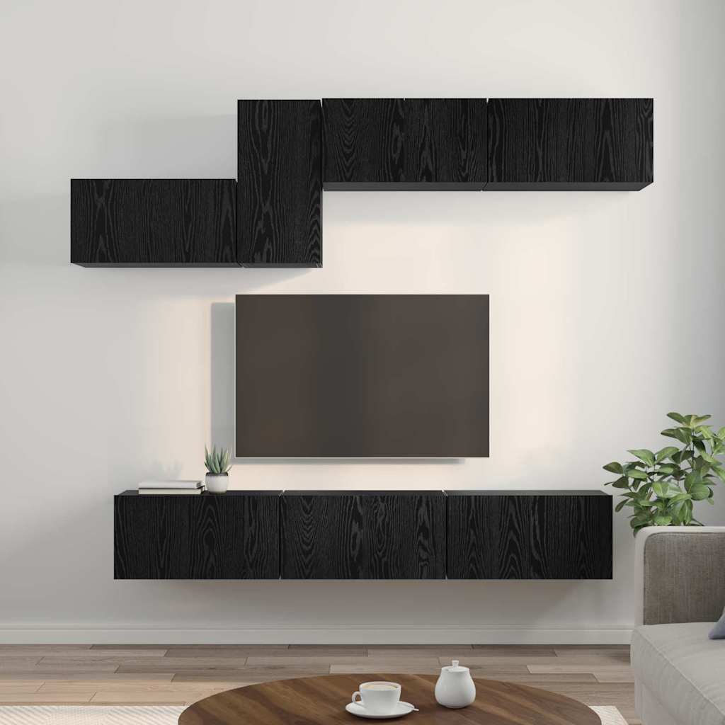 Set comodă TV 7 pcs Stejar negru 60 x 30 x 30 cm Lemn compozit GartenMobel Dekor