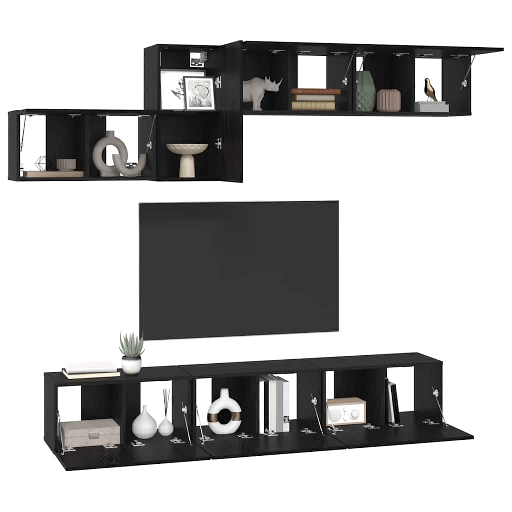 Set comodă TV 7 pcs Stejar negru 60 x 30 x 30 cm Lemn compozit GartenMobel Dekor