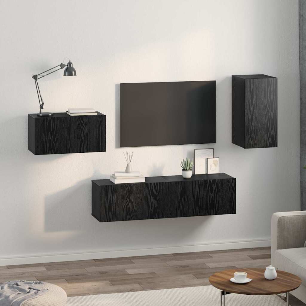 Set comodă TV cu raft Altele 4 pcs Stejar negru 30.5 x 30 x 60 cm GartenMobel Dekor