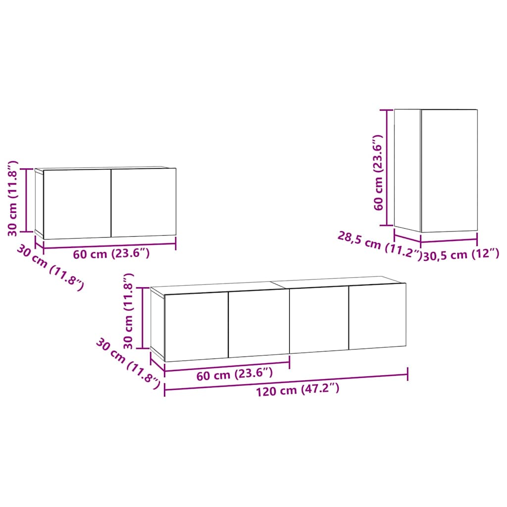 Set comodă TV cu raft Altele 4 pcs Stejar negru 30.5 x 30 x 60 cm GartenMobel Dekor