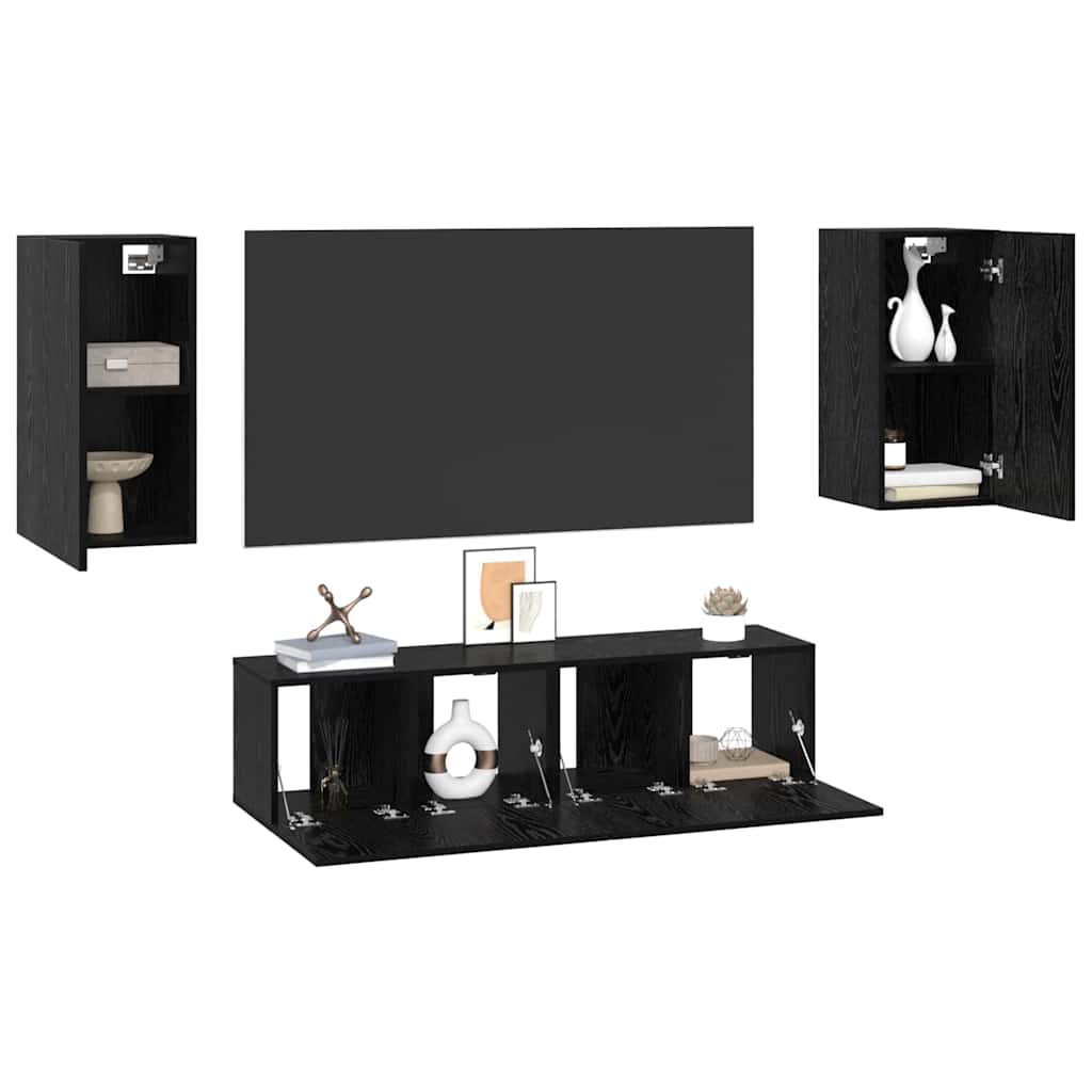 Set comodă TV cu raft Altele 4 pcs Stejar negru Mediu 60 x 30 x 30 cm GartenMobel Dekor