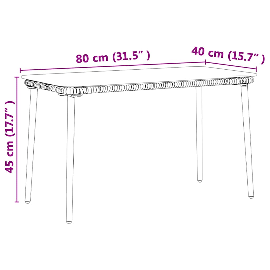 Masă de Grădină Negru 80 x 40 x 45 cm Rattan poli GartenMobel Dekor
