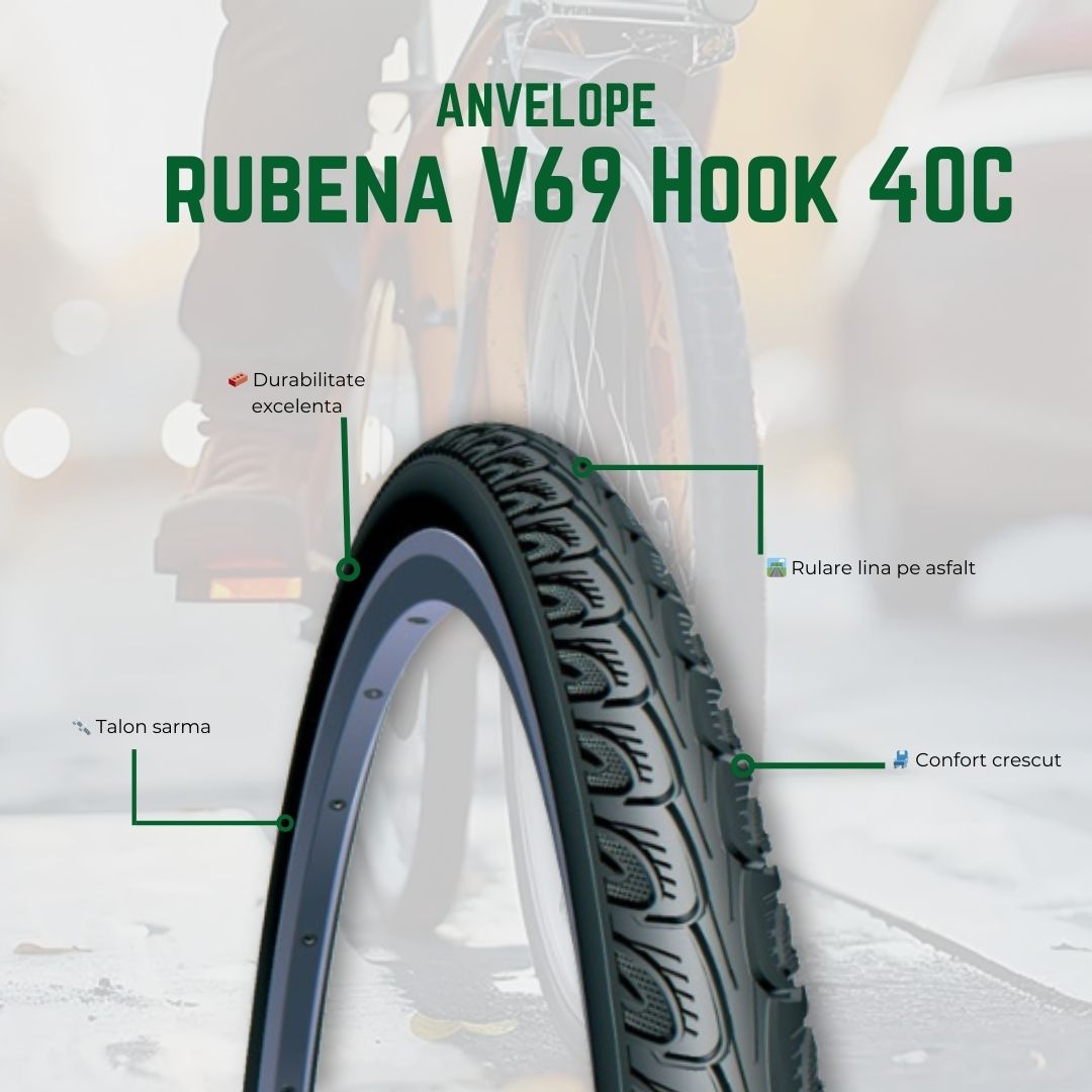 Anvelopa Bicicleta Rubena V69 Hook - 700 x 40C, Negru Ultimate FactoryBikes