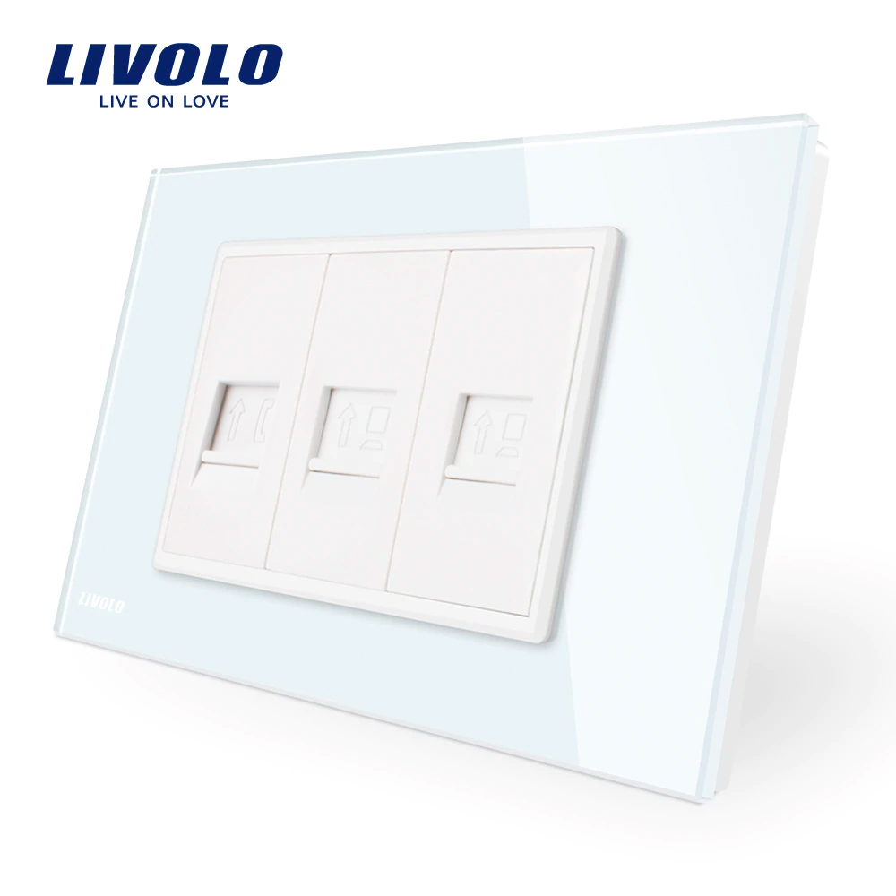 Priza telefon+dubla internet Livolo cu rama din sticla - standard italian SmartElectro IntelligentHouse