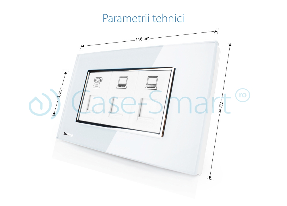 Priza telefon+dubla internet Livolo cu rama din sticla - standard italian SmartElectro IntelligentHouse