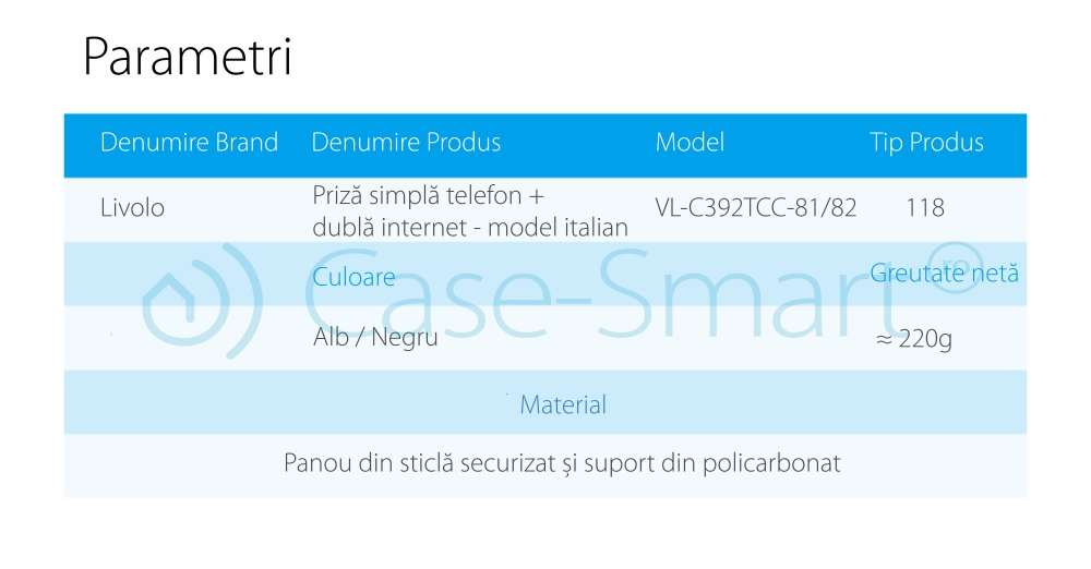 Priza telefon+dubla internet Livolo cu rama din sticla - standard italian SmartElectro IntelligentHouse
