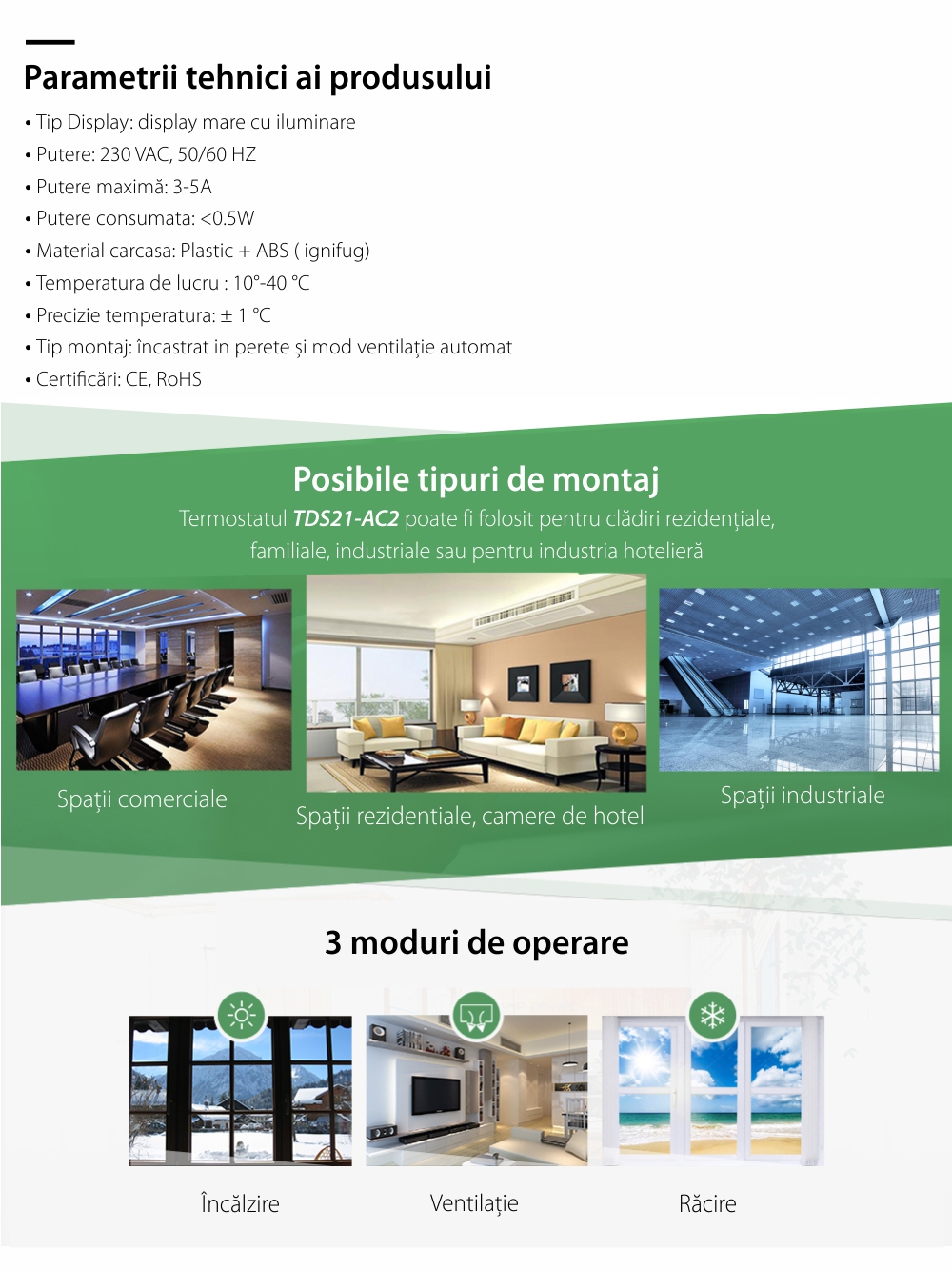 Termostat cu fir pentru aer conditionat BeOk TDS21-AC2, Compatibil cu sisteme HVAC SmartElectro IntelligentHouse