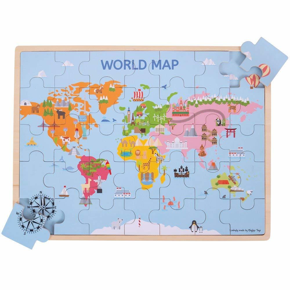 Puzzle din lemn - Harta lumii (35 piese) PlayLearn Toys