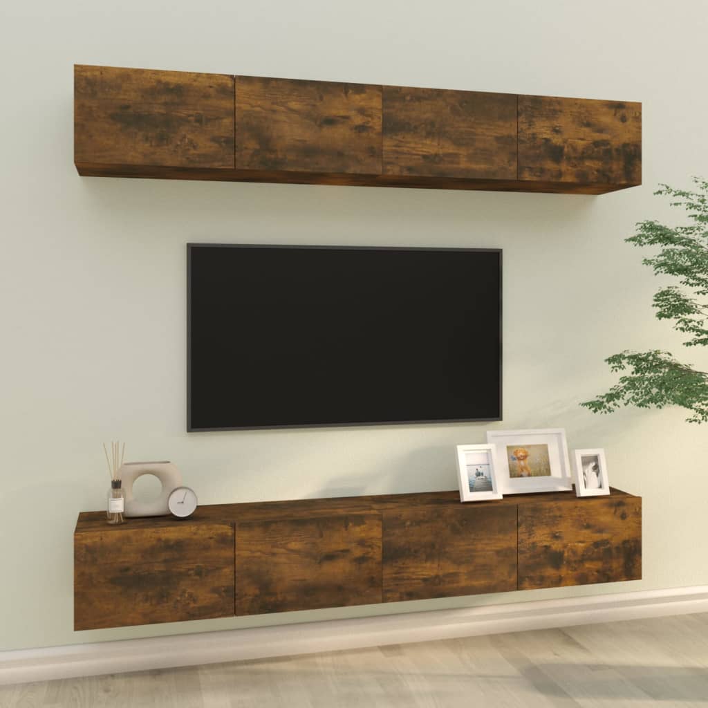Dulapuri TV de perete, 4 buc, stejar afumat, 100x30x30 cm GartenMobel Dekor
