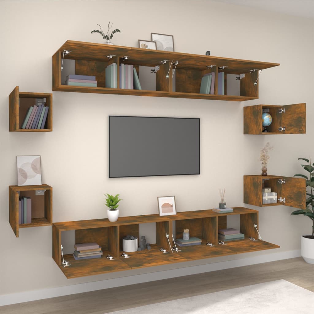 Set dulap TV, 8 piese, stejar fumuriu, lemn prelucrat GartenMobel Dekor