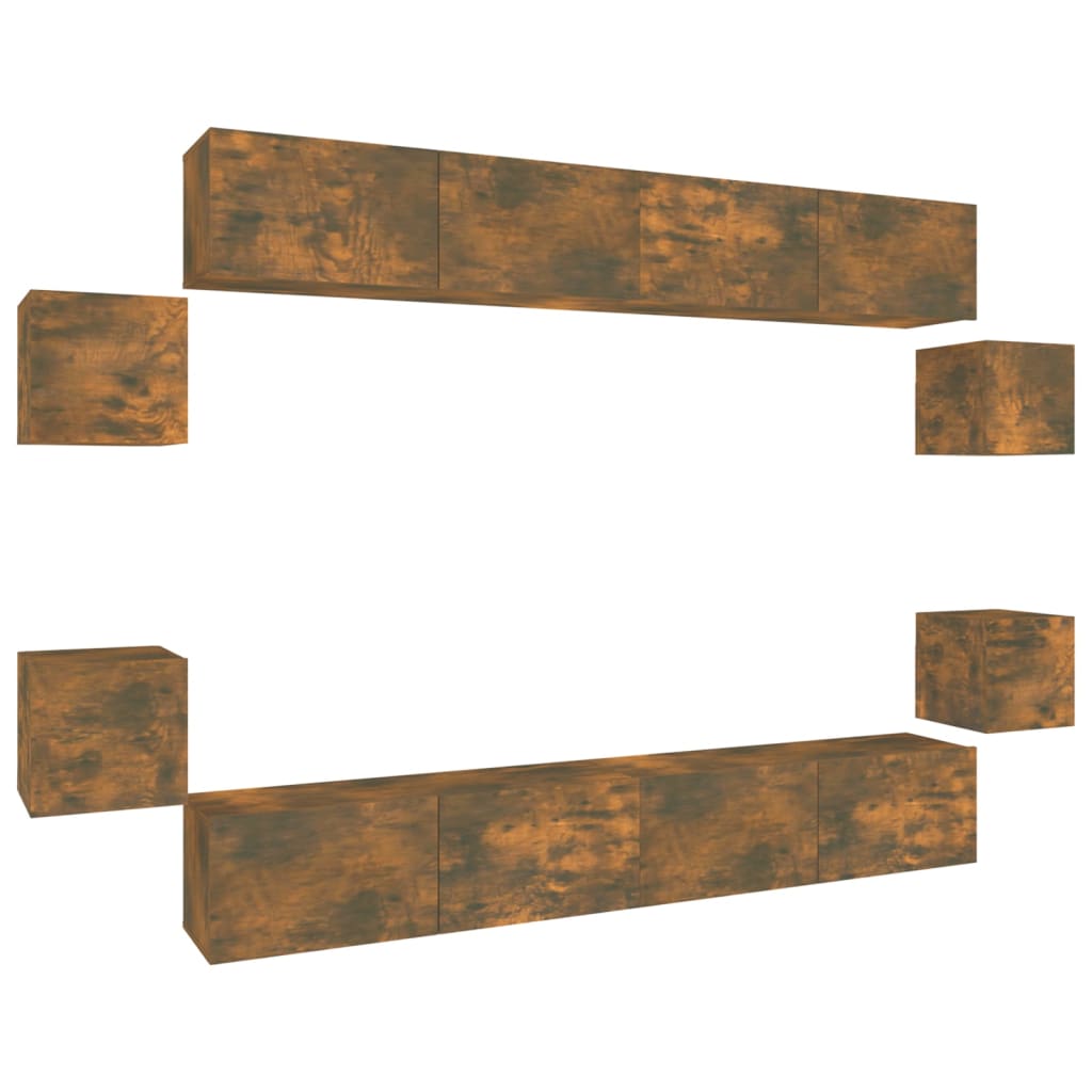 Set dulap TV, 8 piese, stejar fumuriu, lemn prelucrat GartenMobel Dekor