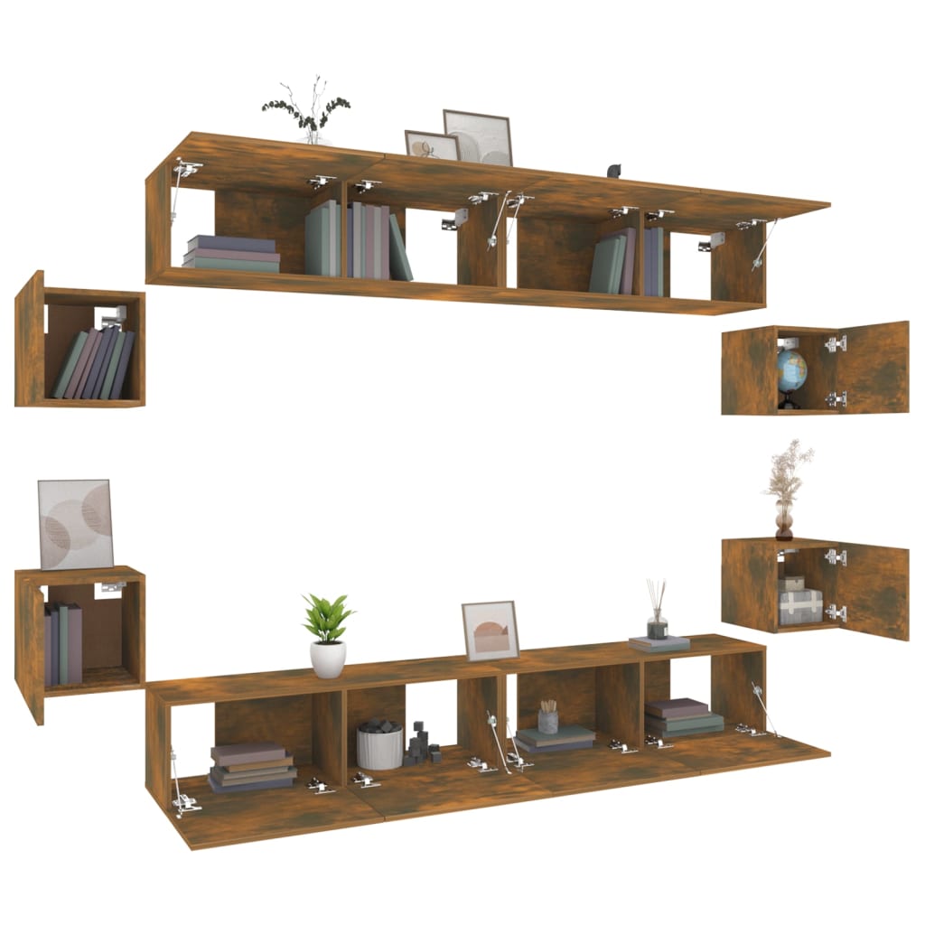 Set dulap TV, 8 piese, stejar fumuriu, lemn prelucrat GartenMobel Dekor